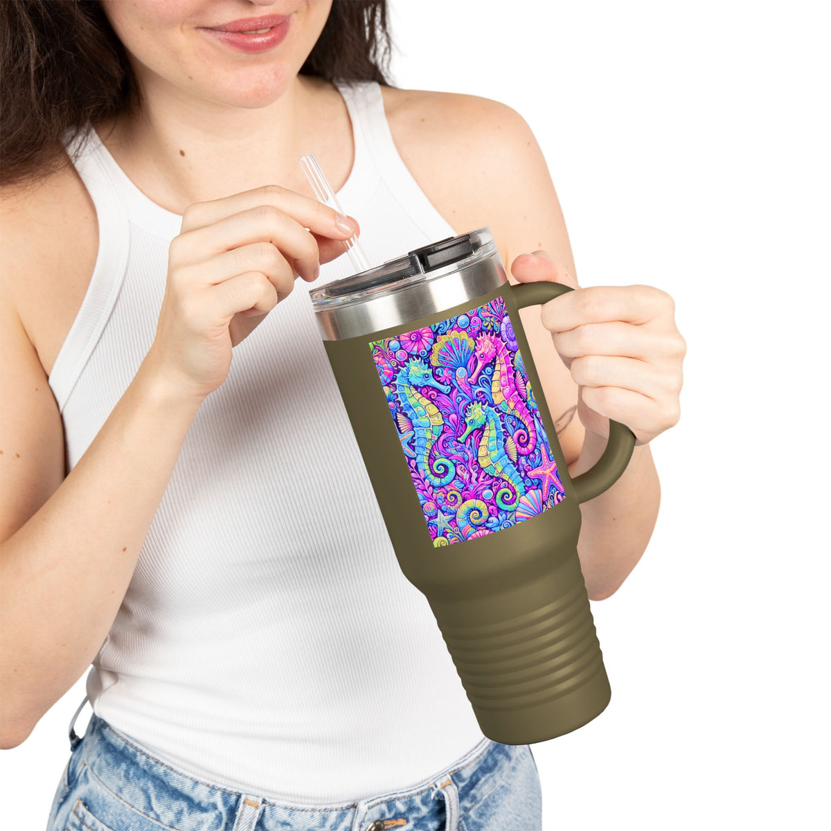 Seahorses/Fantasy Pop nsulated Travel Mug - 40oz - Perfect for Outdoor Adventures