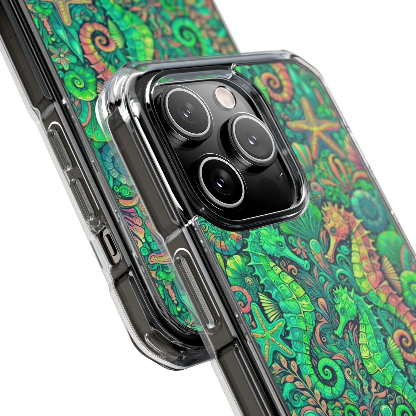 Seahorses/Hot Lime Magnetic Clear Phone Case, Many Models