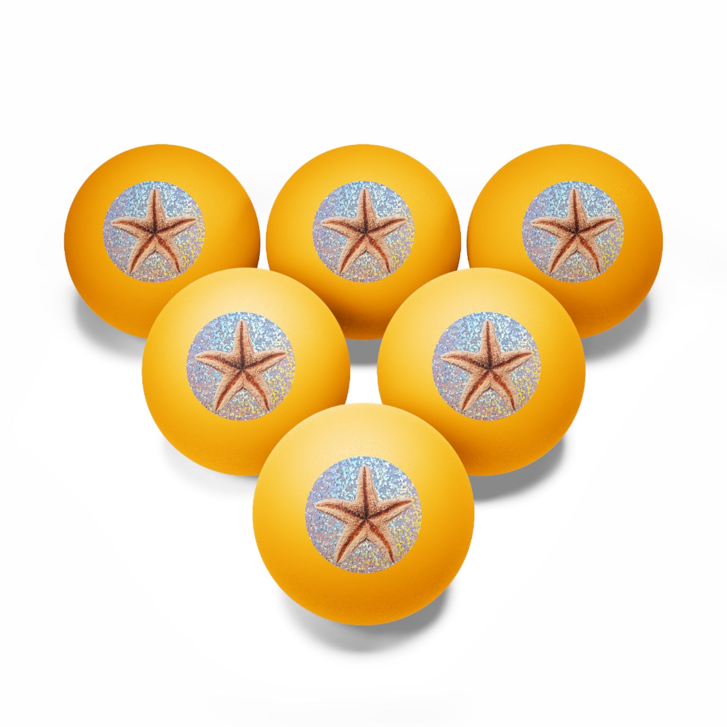 Tropical Paradise Ping Pong Balls - 6 Pack with Disco Starfish/Orange