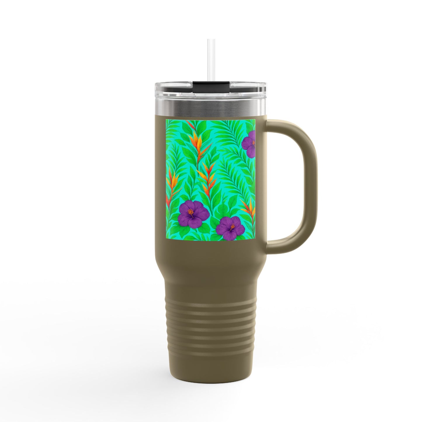 Midnight Flower Green Insulated Travel Mug - 40oz - Perfect for Outdoor Adventures