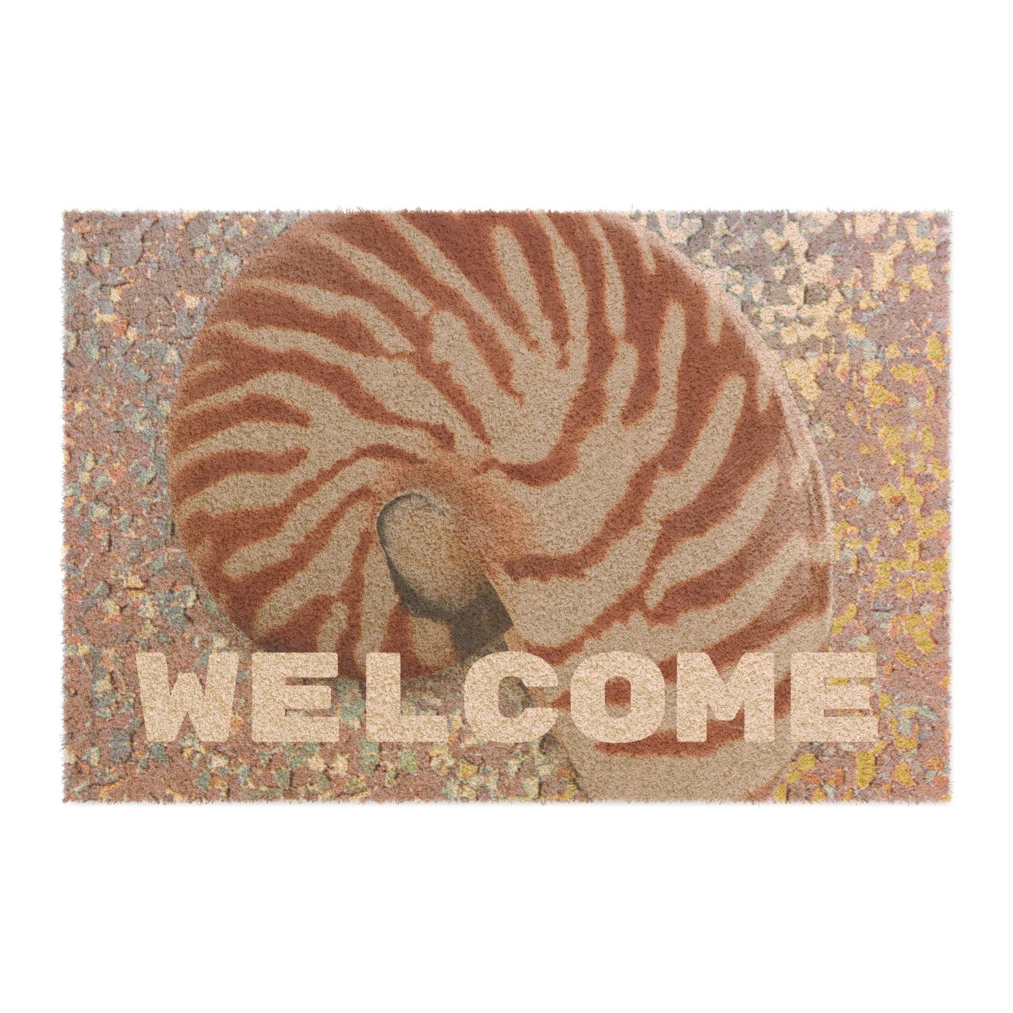 Tropical Shell Doormat - Vibrant Coconut Fiber Entrance Mat / WELCOME Disco Tiger Stripe Nautilus