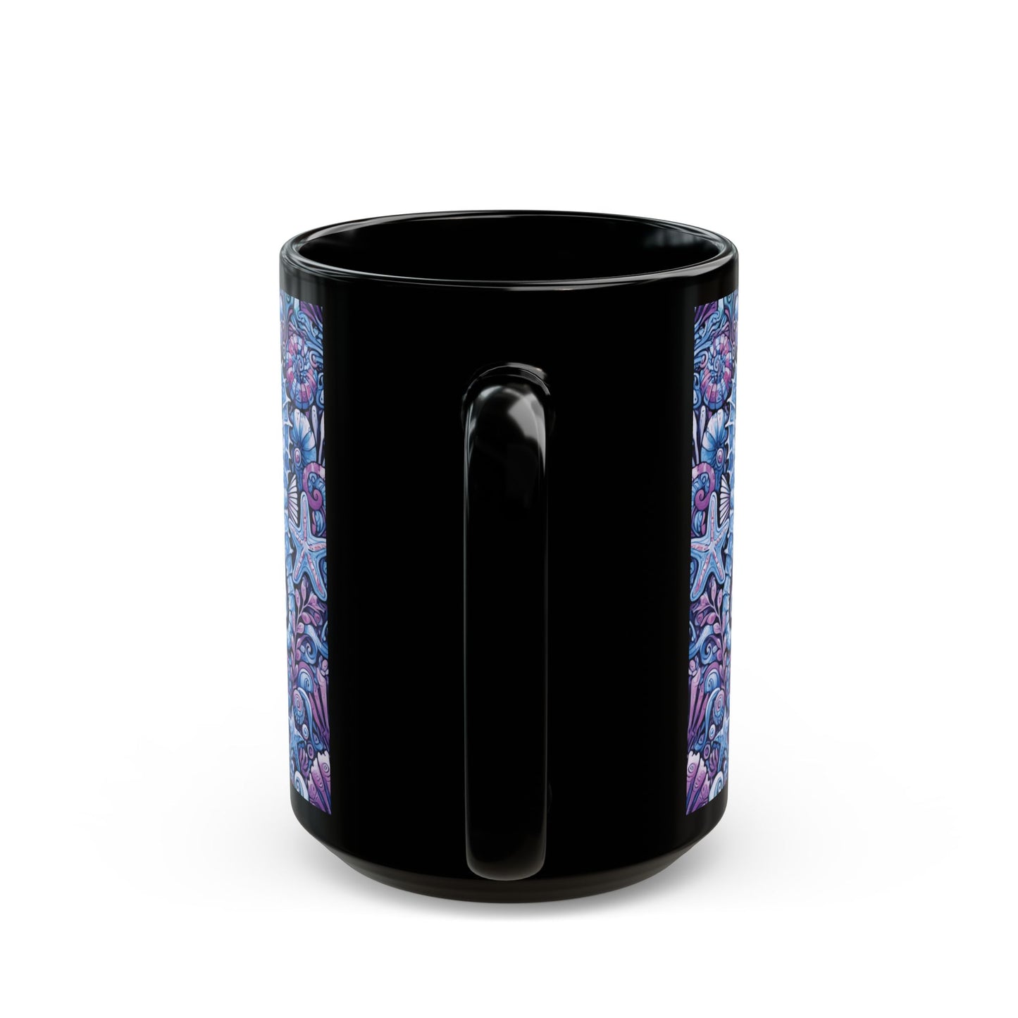 Black Coffee Mug - Seahorse Trio, Purple & Blue