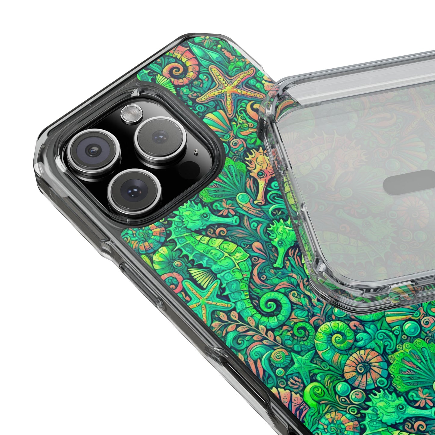 Seahorses/Hot Lime Magnetic Clear Phone Case, Many Models