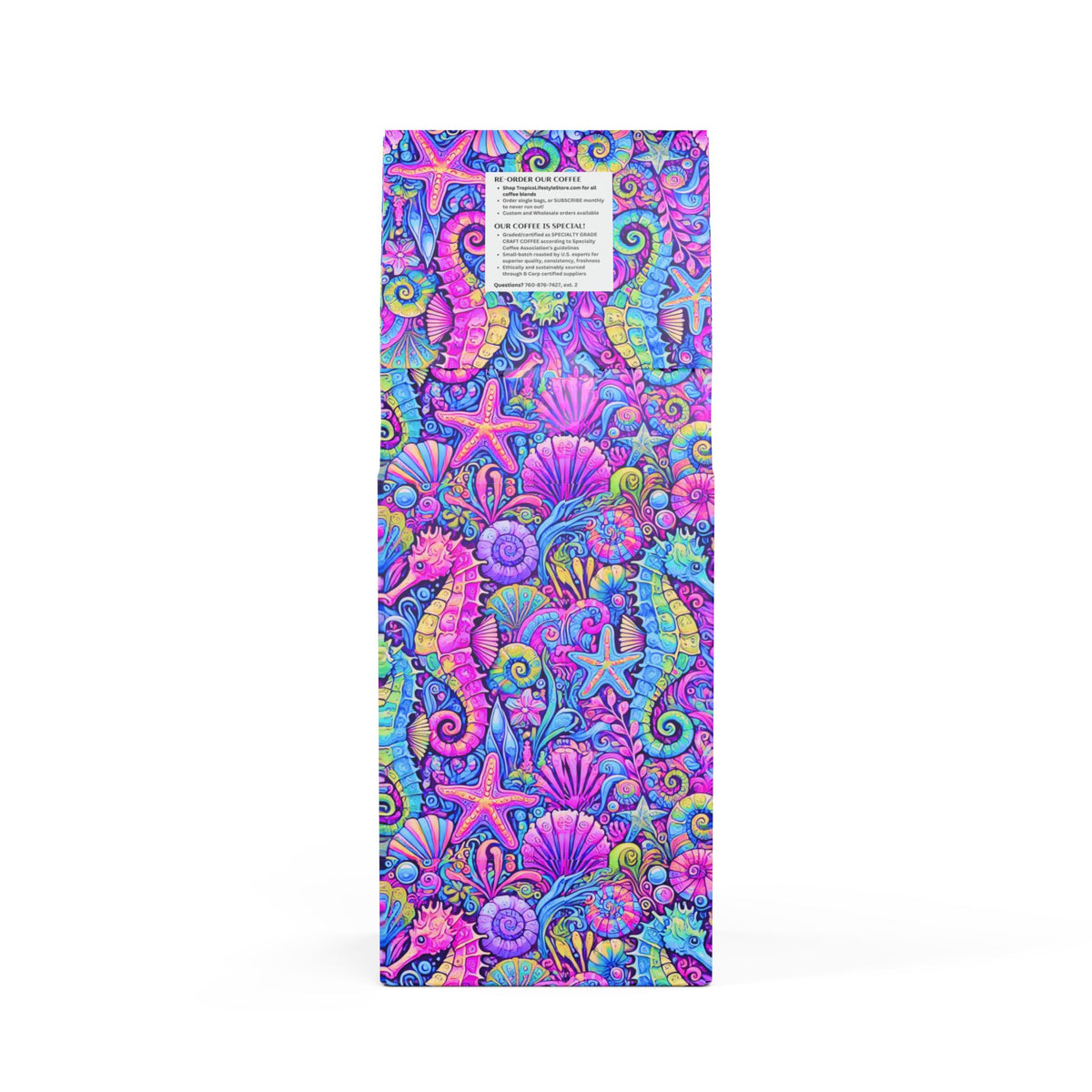 Cocoa Palms Blend™ (Medium-Dark Roast) Specialty Grade Craft Coffee / Seahorse Trio, Fantasy Pop