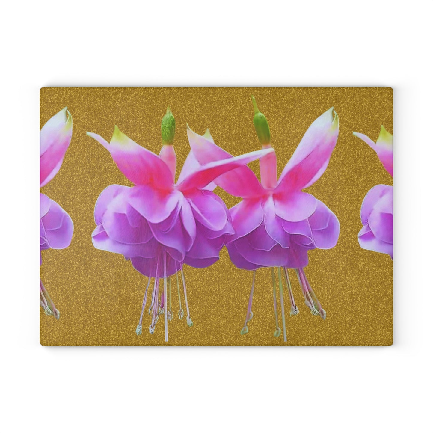 Glass Cutting Board, 2 sizes - Pink Fuschsias, Gold