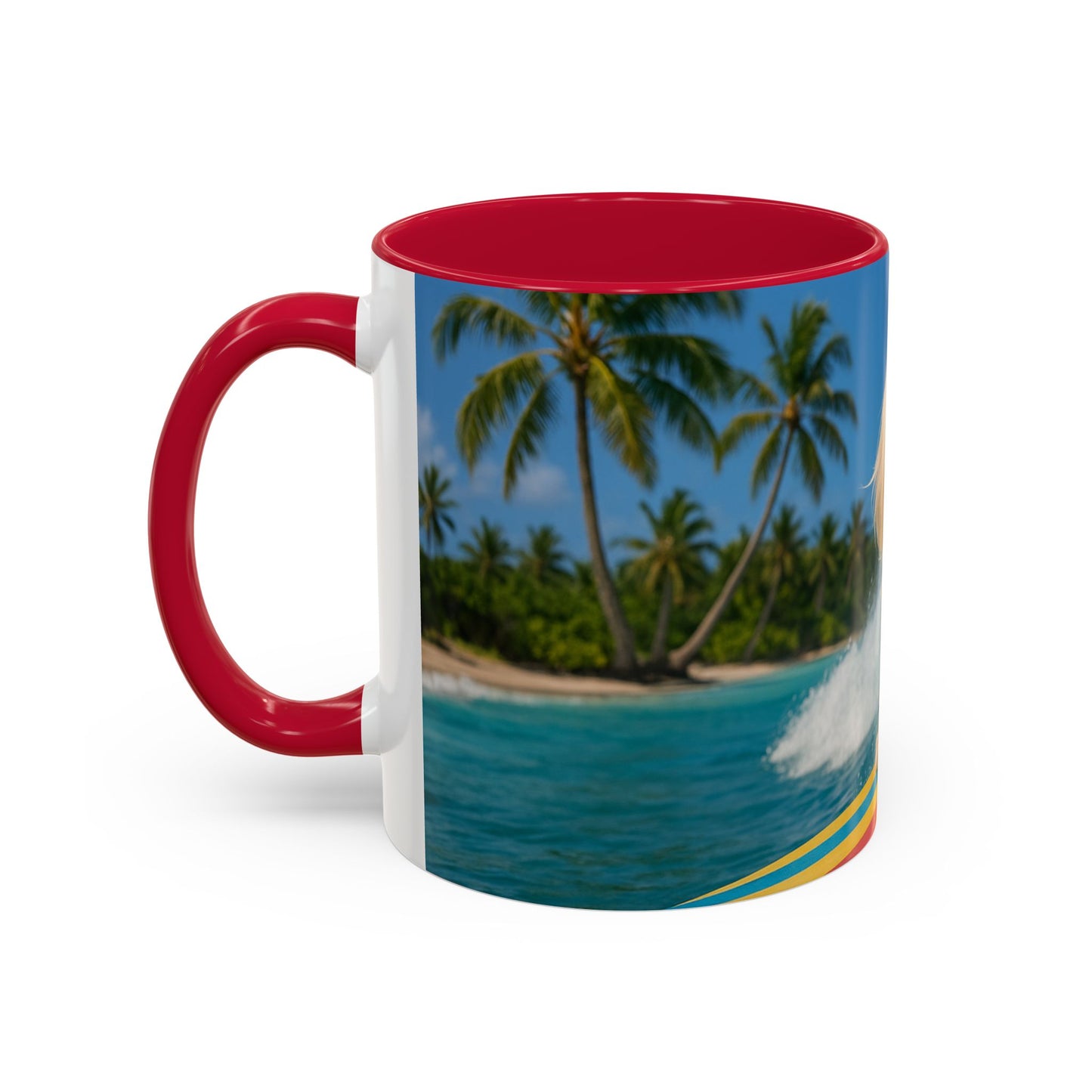 Vibrant Beach Coffee Mug - 11oz & 15oz / Puppy Ariel the Dog Surfer