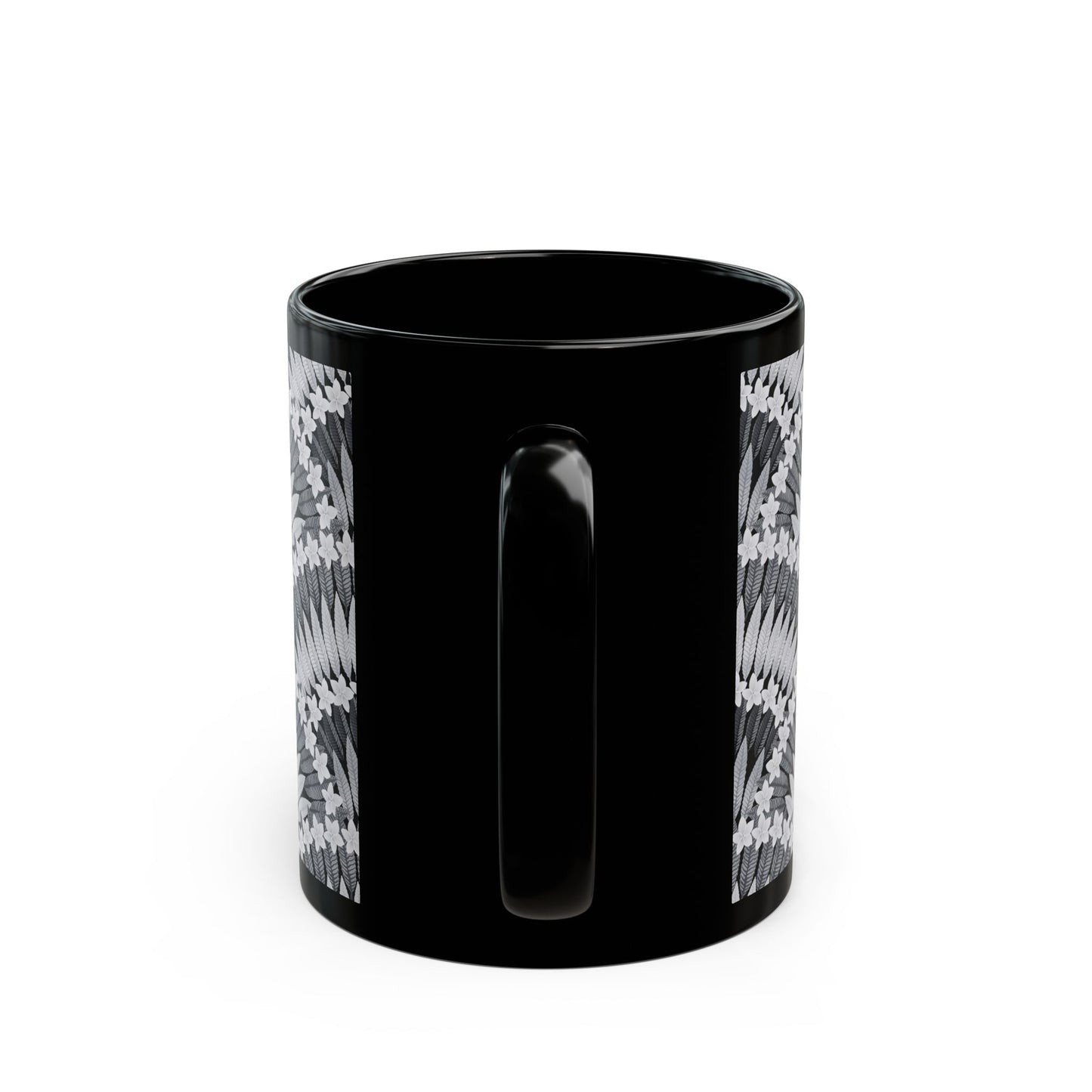 Black Mug (11oz, 15oz), Plumeria and Palms, Black