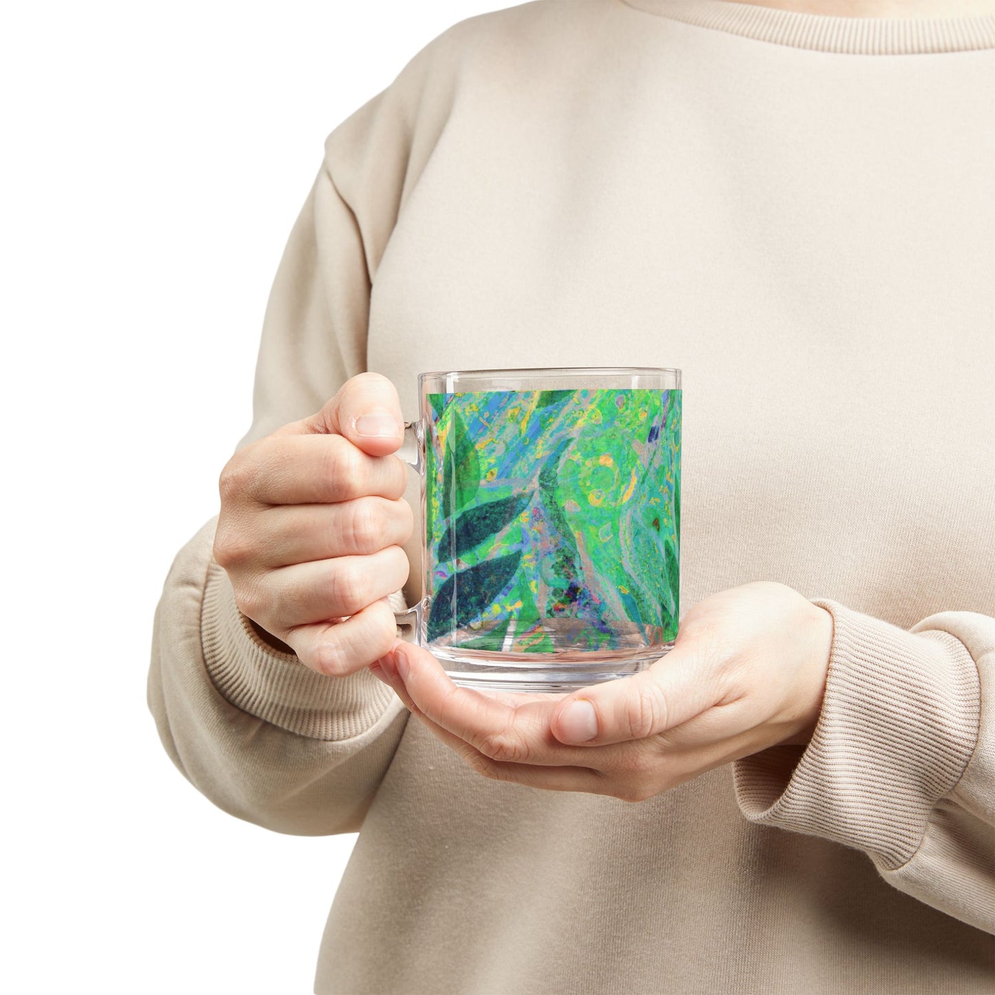Tropical Glass Mug - 10oz Coffee Cup / Amazon Whimsy, Green