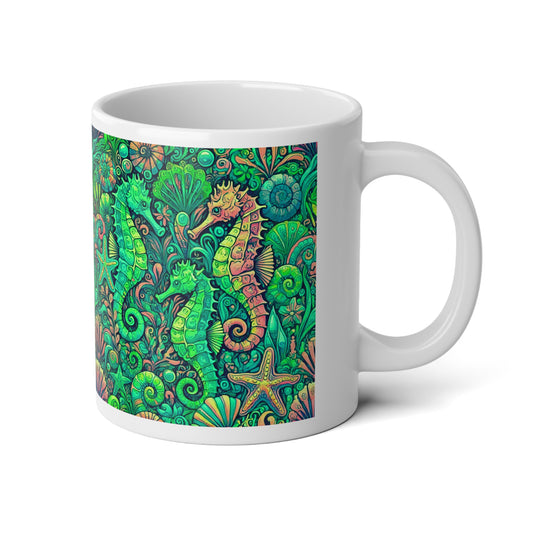 Jumbo Mug, 20oz, Seahorses Lime | Tropical Coffee Cup