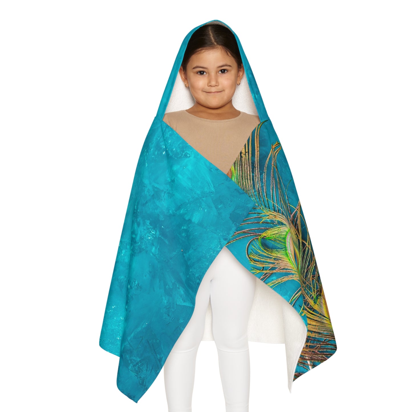 Tropical Kids Hooded Towel - Fun Design for Beach & Bath / Peacock Turquoise Glow