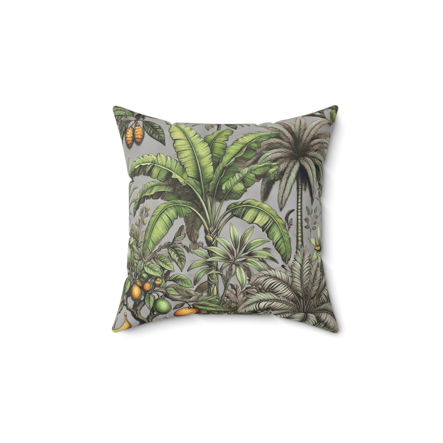 Tropical Pillow, 4 sizes - Colorful Spun Polyester Square Cushion / Tropical Fruit, Grey