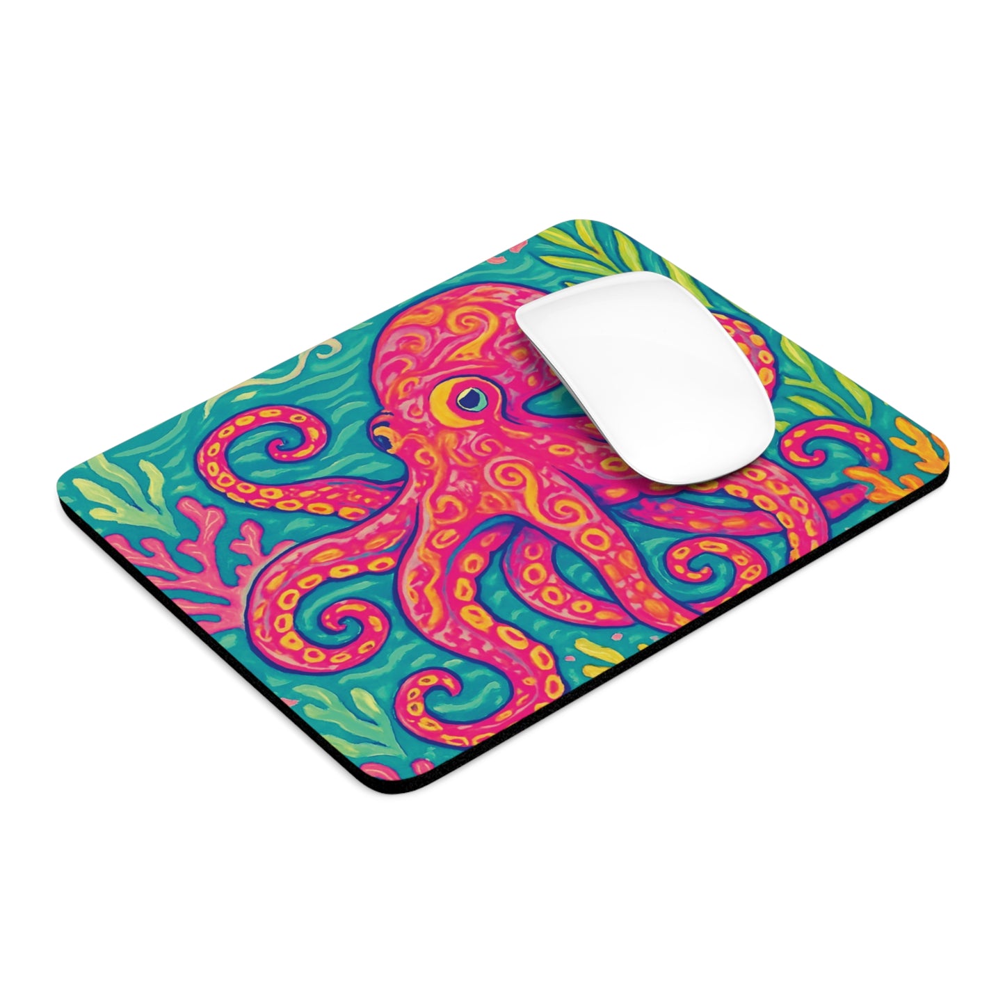 Copy of Tropical Mouse Pad, 2 Shapes - Beach Vibes for Home Office & Gamer / Octopus Kraken Joe, Red