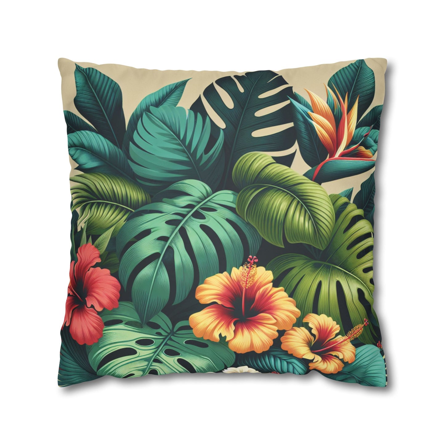 Faux Suede Square Pillowcase - Exotic Flora