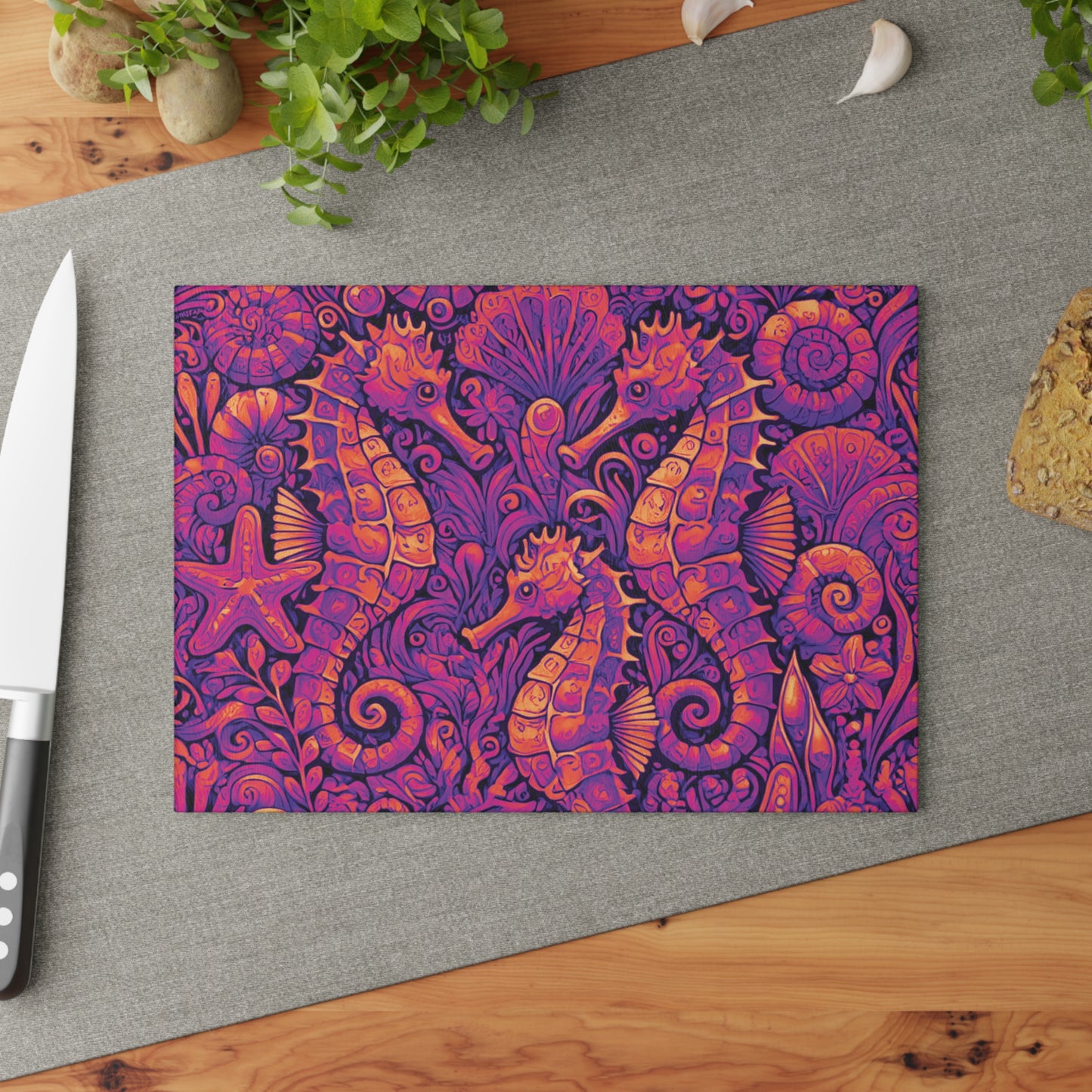 Glass Cutting Board, 2 sizes - Seahorses Heatwave