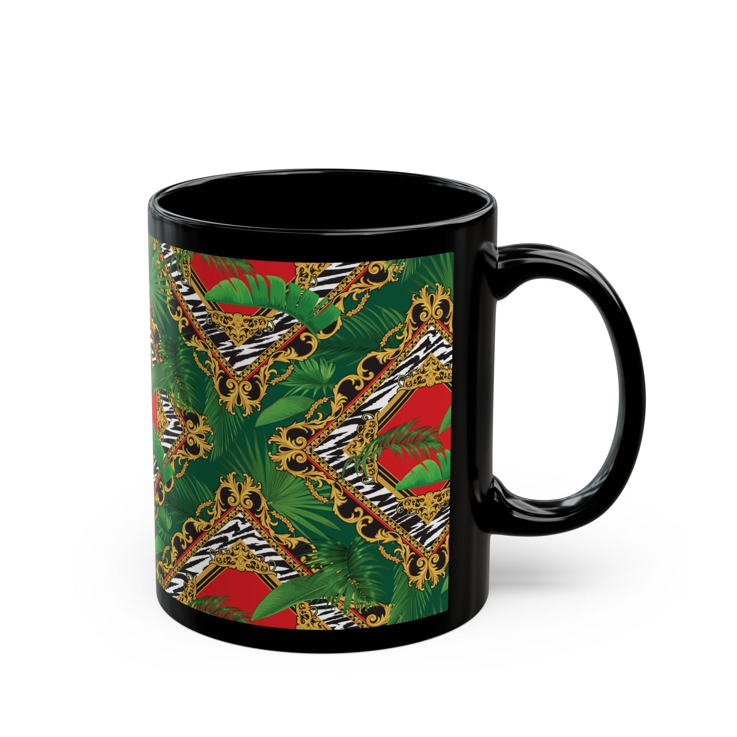 Black Mug (11oz, 15oz), Jungle Luxe, Red