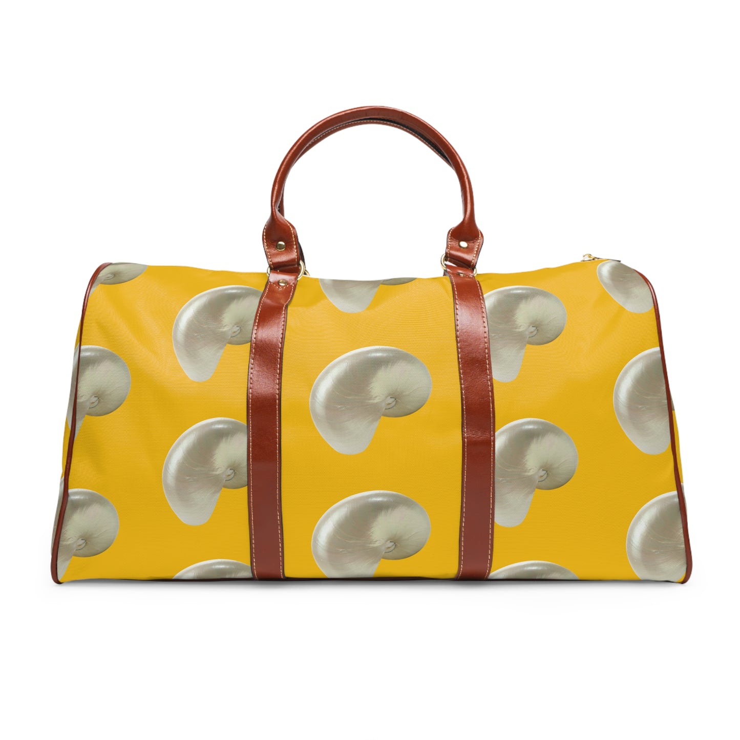 Tropical Waterproof Travel Bag - Perfect for Beach Getaways / Real White Nautilus Shells, Yellow