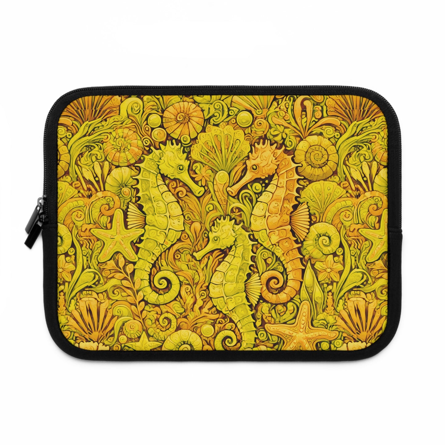 Tropical Laptop Sleeve, 5 Sizes - Perfect for Beach Lovers & Students / Seahorses, Yellow