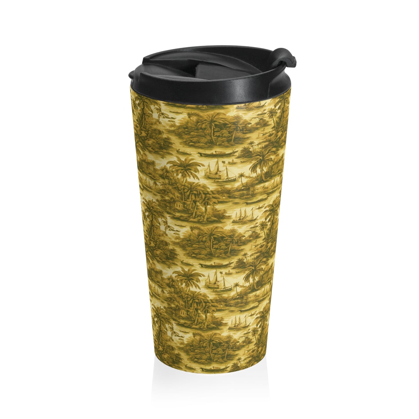 15 oz. Stainless Steel Travel Mug / Tropical Voyage Toile, Gold