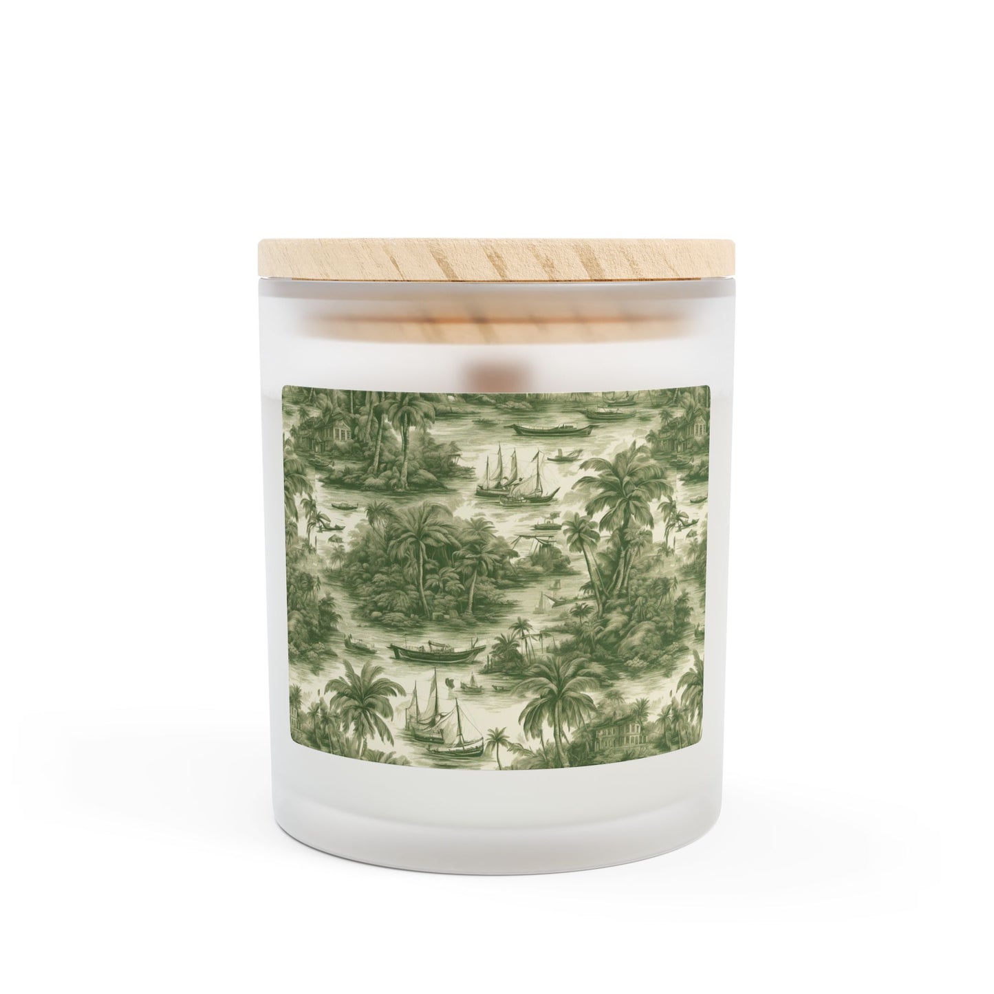 Frosted Glass Candle, 11oz - Tropical Toile #1, Green