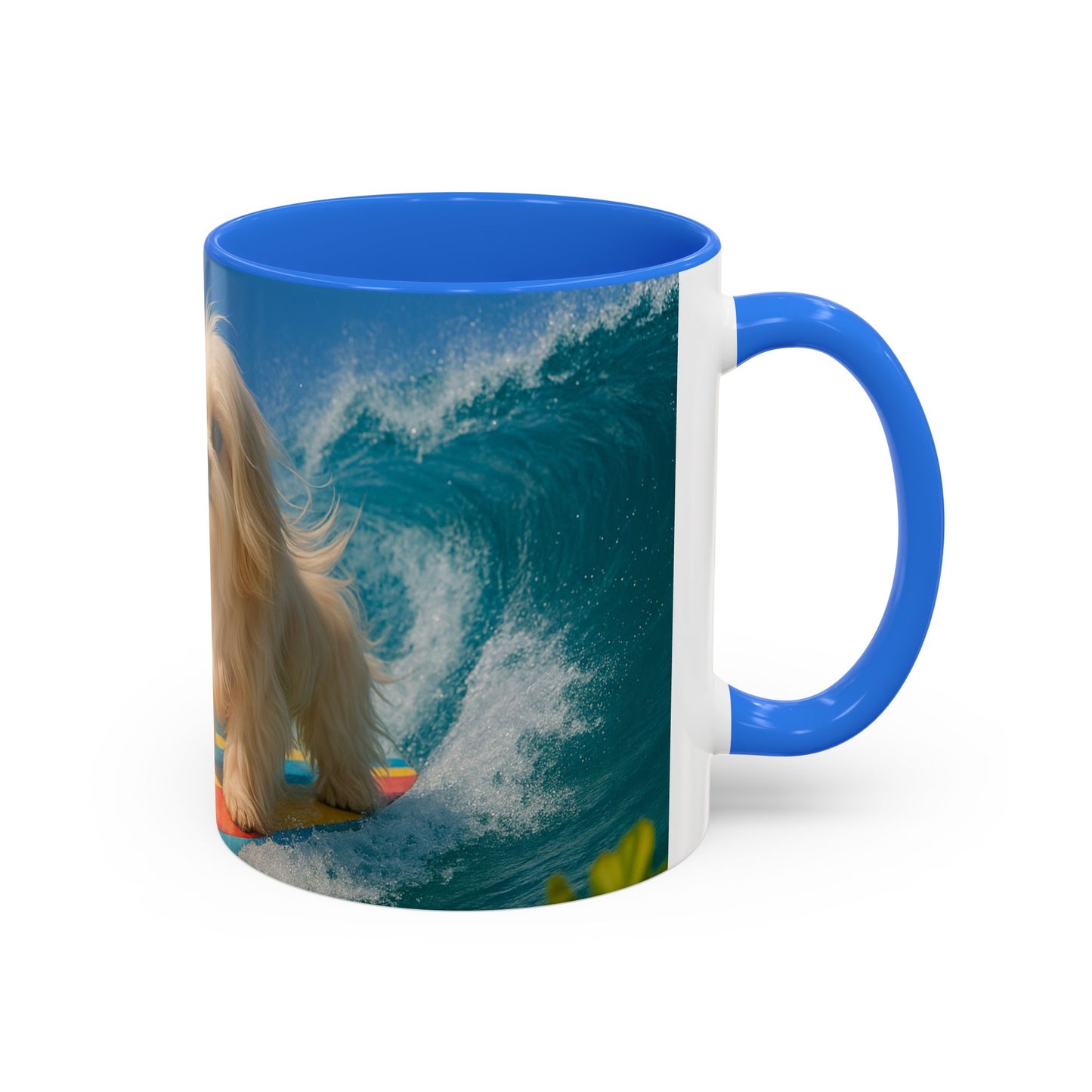 Vibrant Beach Coffee Mug - 11oz & 15oz / Puppy Ariel the Dog Surfer
