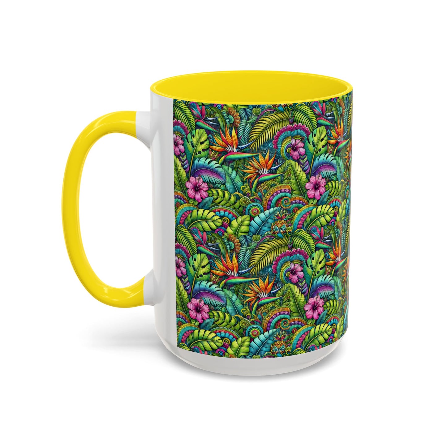 Accent Color Coffee Mug (11, 15oz), Rainforest Blooms, Various Colors