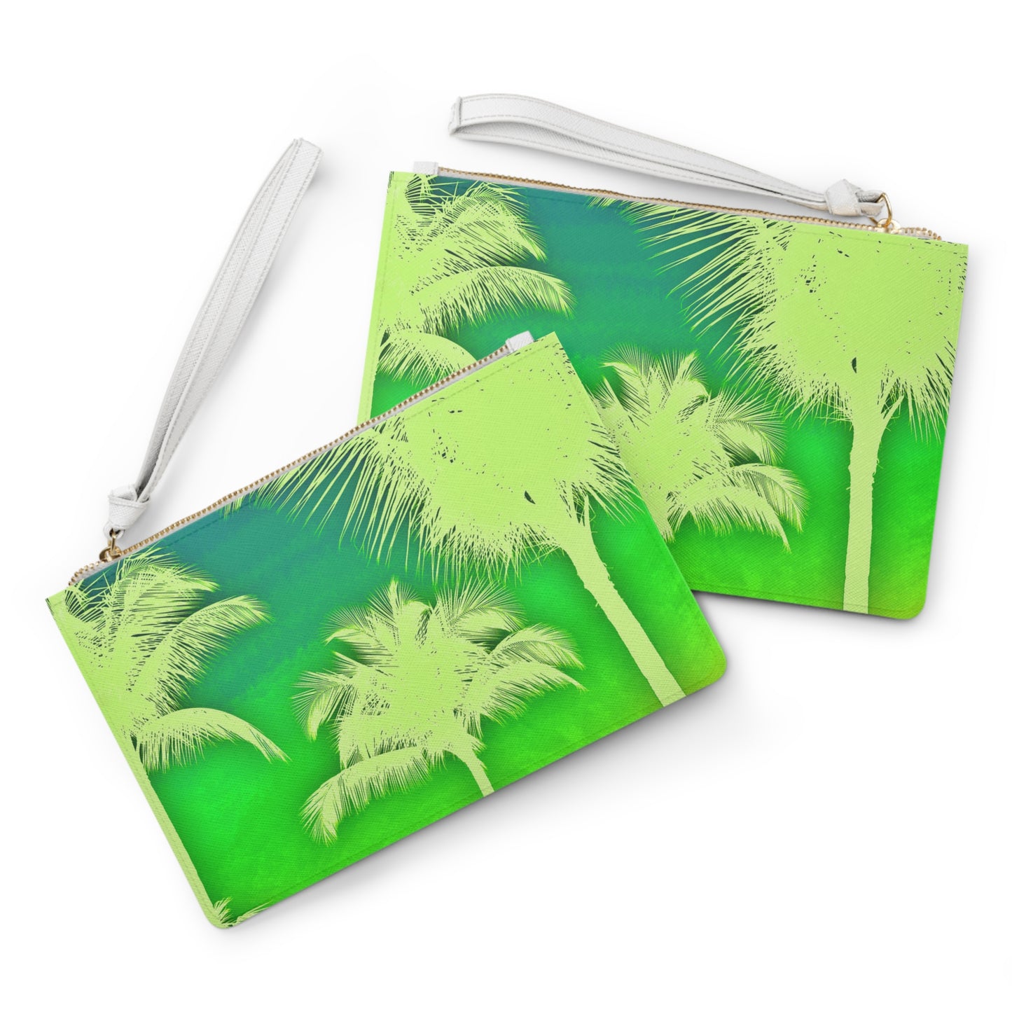 Tropical Faux Leather Clutch Bag - Perfect for Beach Adventures & Summer Vacations / Palm Glow, Green