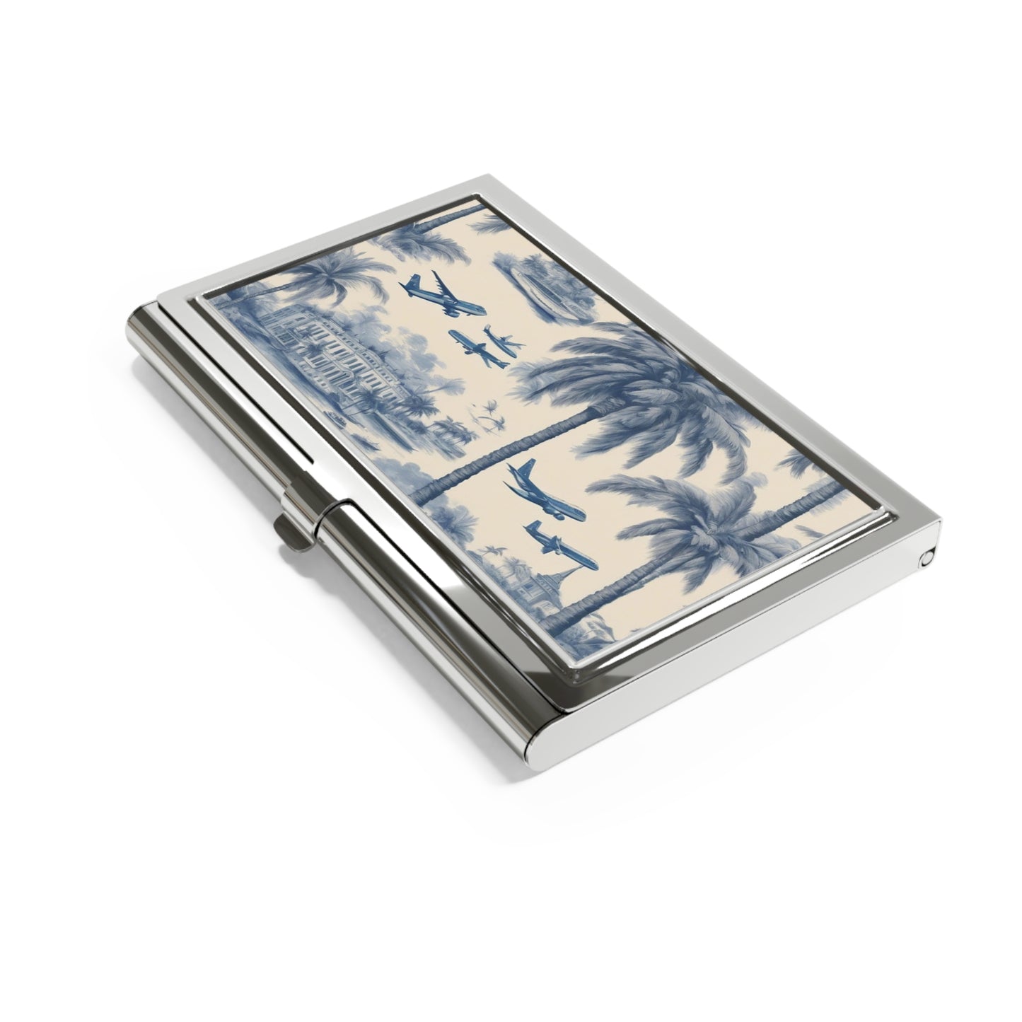 Business Card Holder/Case - Tropical Travel Toile, Blue