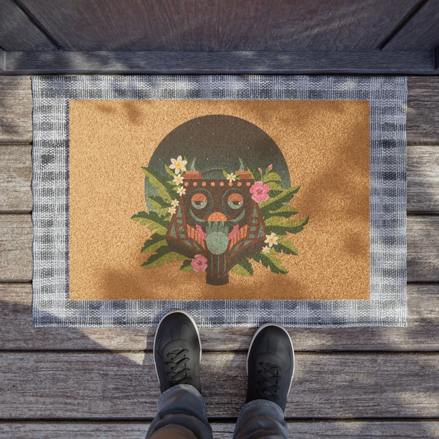 Tropical Doormat - Vibrant Coconut Fiber Entrance Mat / Tiki Boss Oke