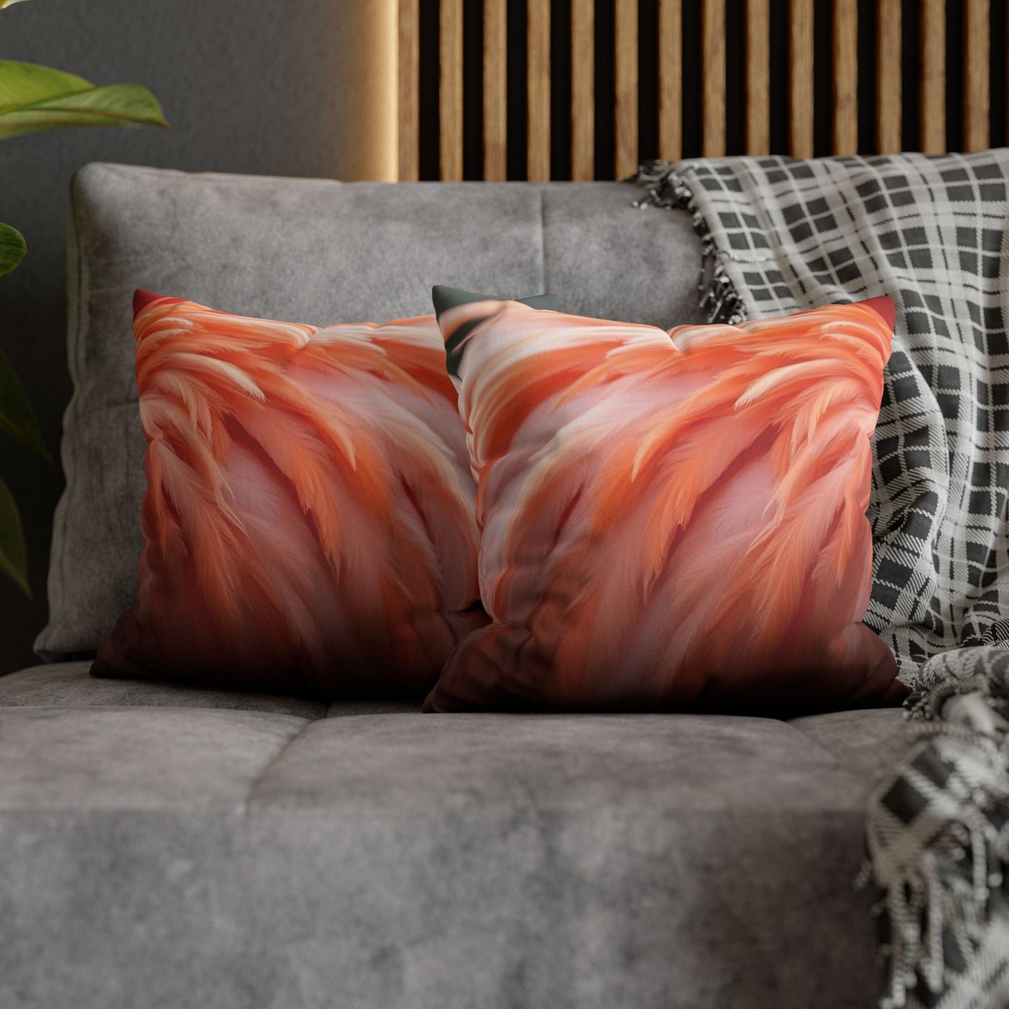 Faux Suede Square Pillowcase - Flamingo Feathers