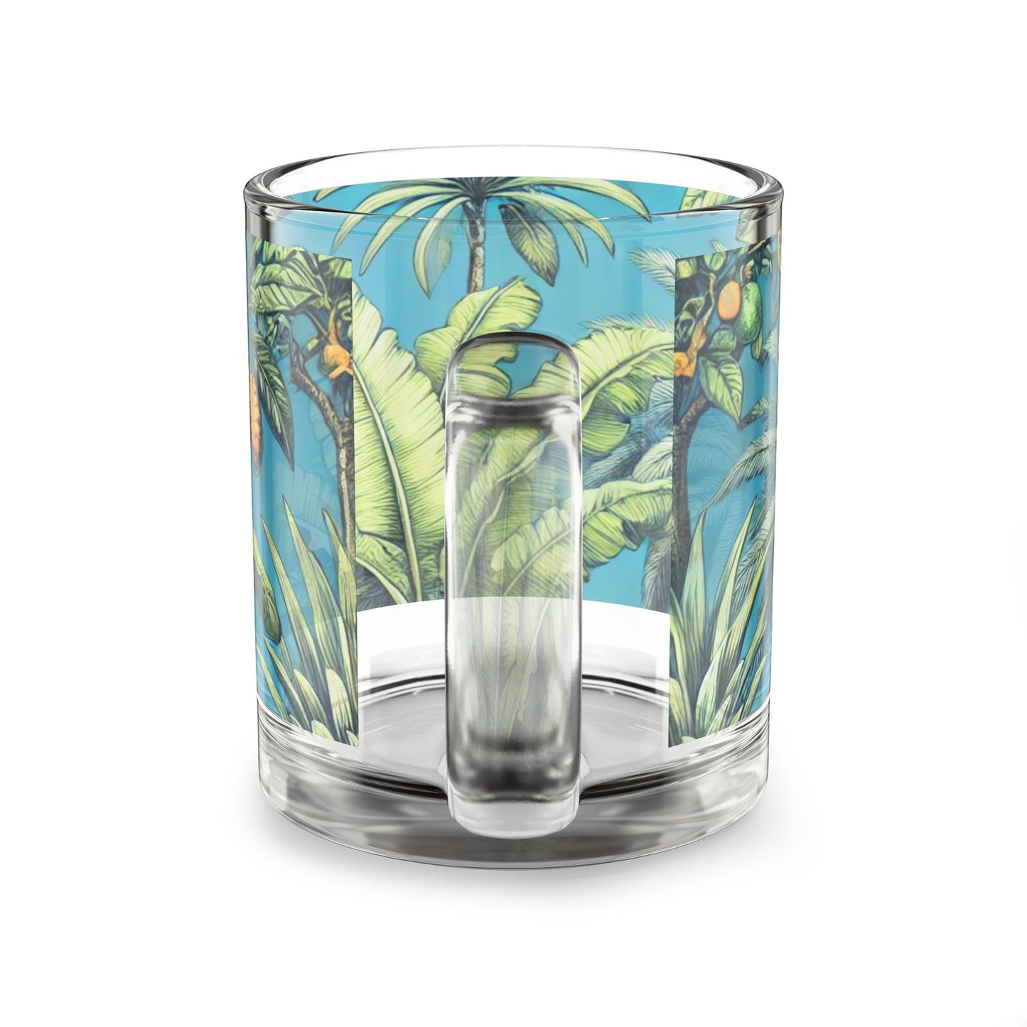 Tropical Glass Mug - 10oz Coffee Cup / Tropical Fruit Blue