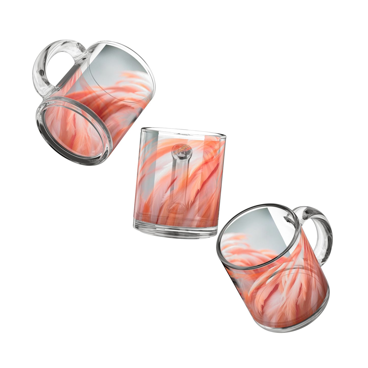 Tropical Glass Mug - 10oz Coffee Cup / Flamingo Feathers