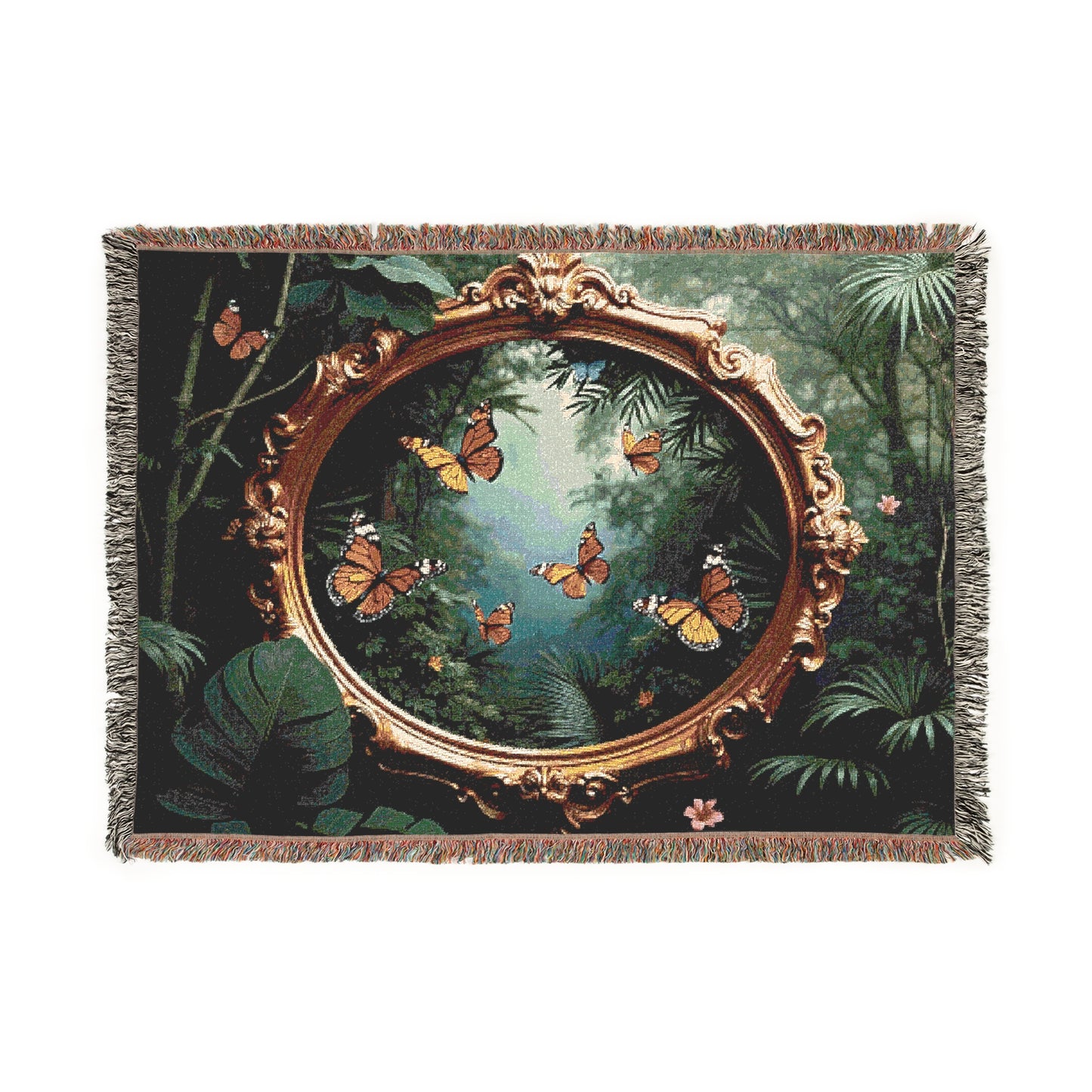 Woven Blanket, 3 Sizes - Tropical Home Decor / Framed Monarch Gathering