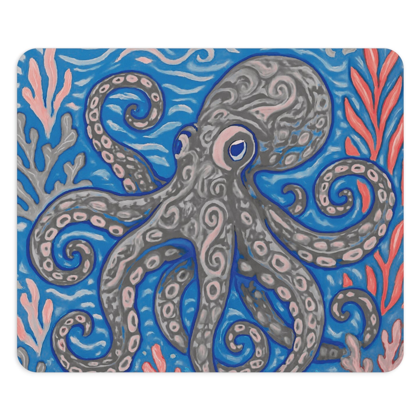 Tropical Mouse Pad, 2 Shapes - Beach Vibes for Home Office & Gamer / Octopus Kraken Joe, Slate