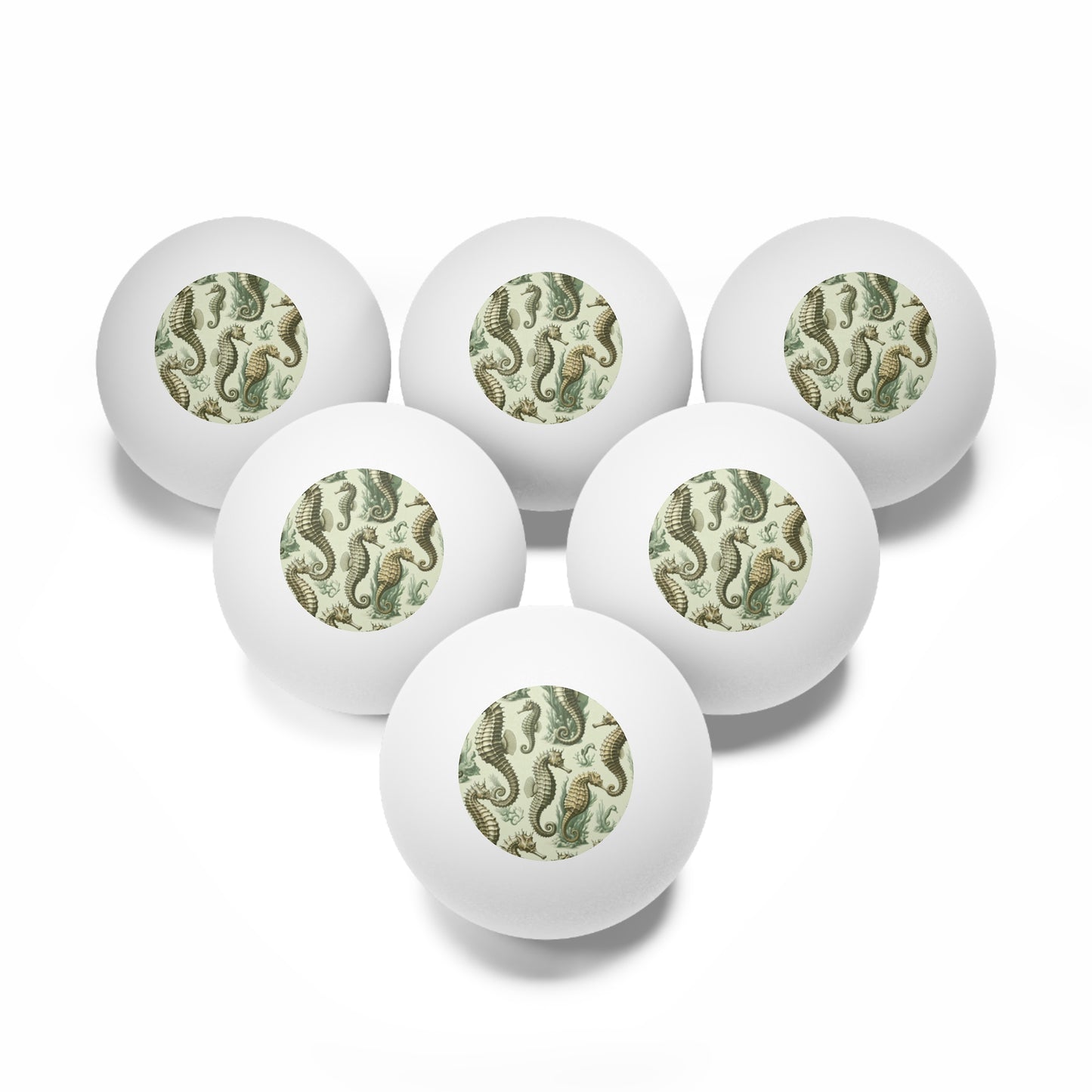 Tropical Ping Pong Balls - 6 Pack with Green Toile Seahorses