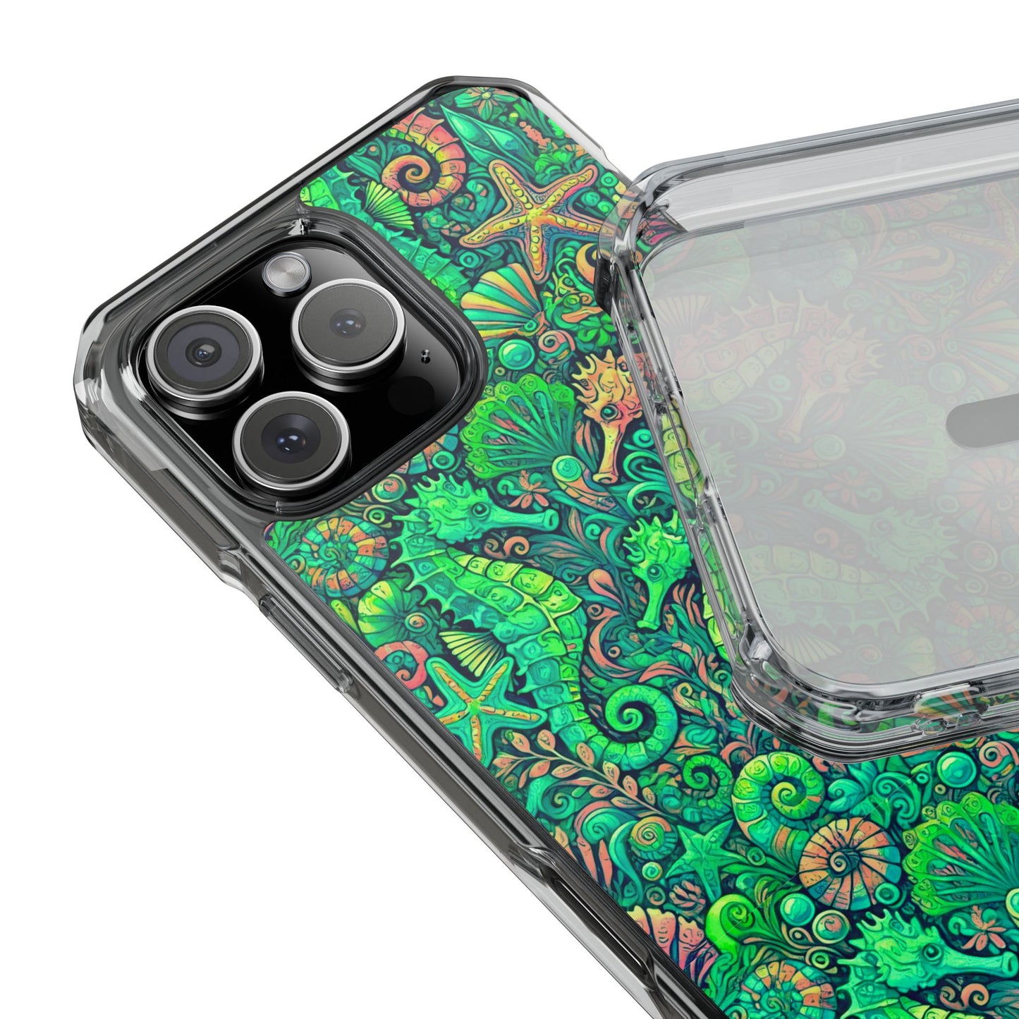 Seahorses/Hot Lime Magnetic Clear Phone Case, Many Models