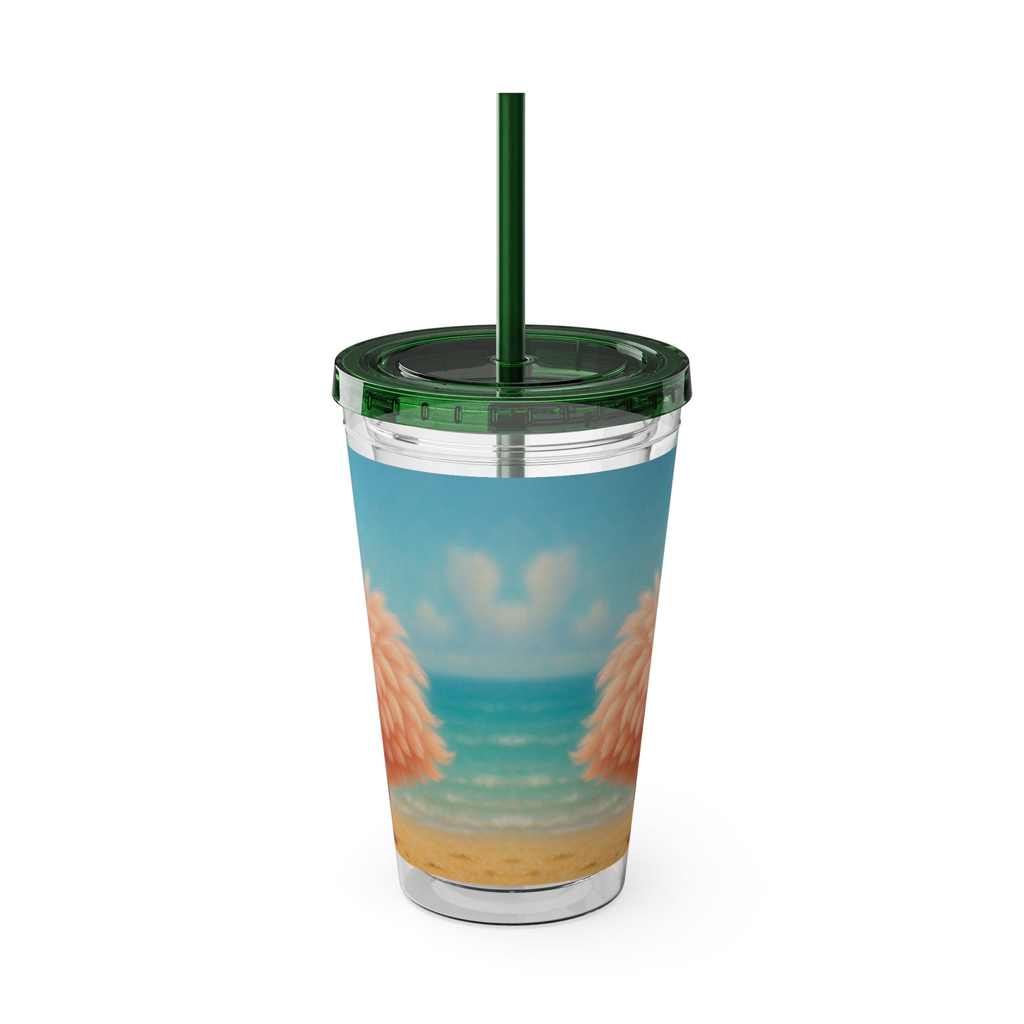 Tropical Tumbler with Straw | 16oz Colorful Travel Cup / Baby Flamingo