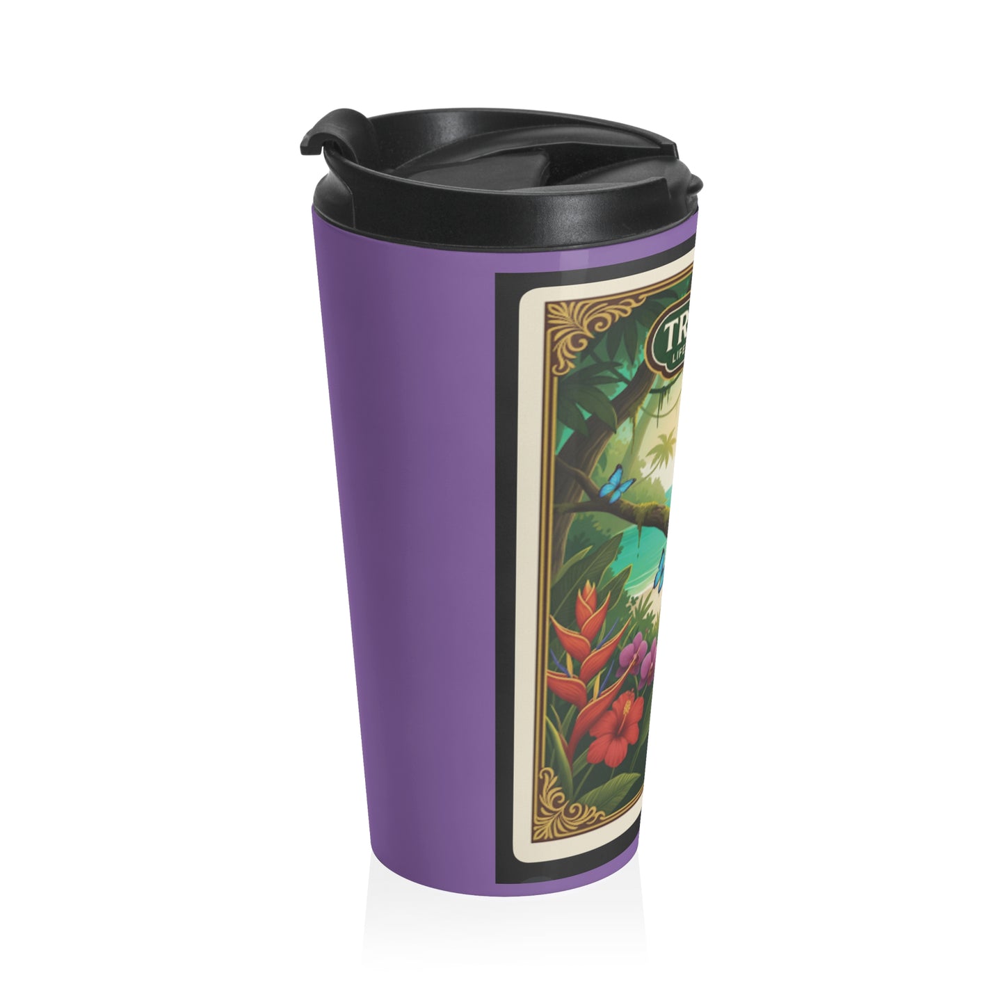 15 oz. Stainless Steel Travel Mug / Parrot & Friends, Purple