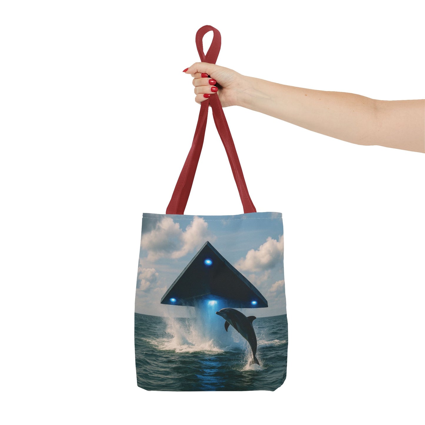 UFO and Dolphin in Ocean Tote Bag - 3 Sizes