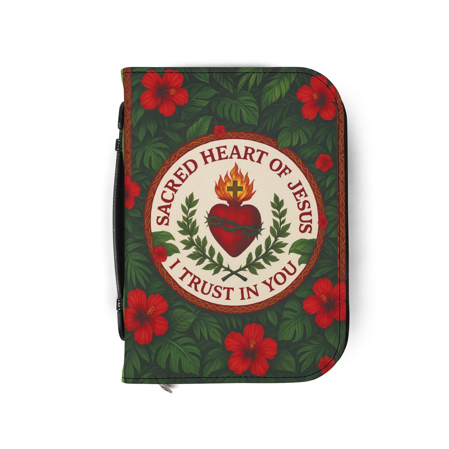 Tropical Bible Cover, Sacred Heart of Jesus Green / Floral Bible Protector, Church Accessories