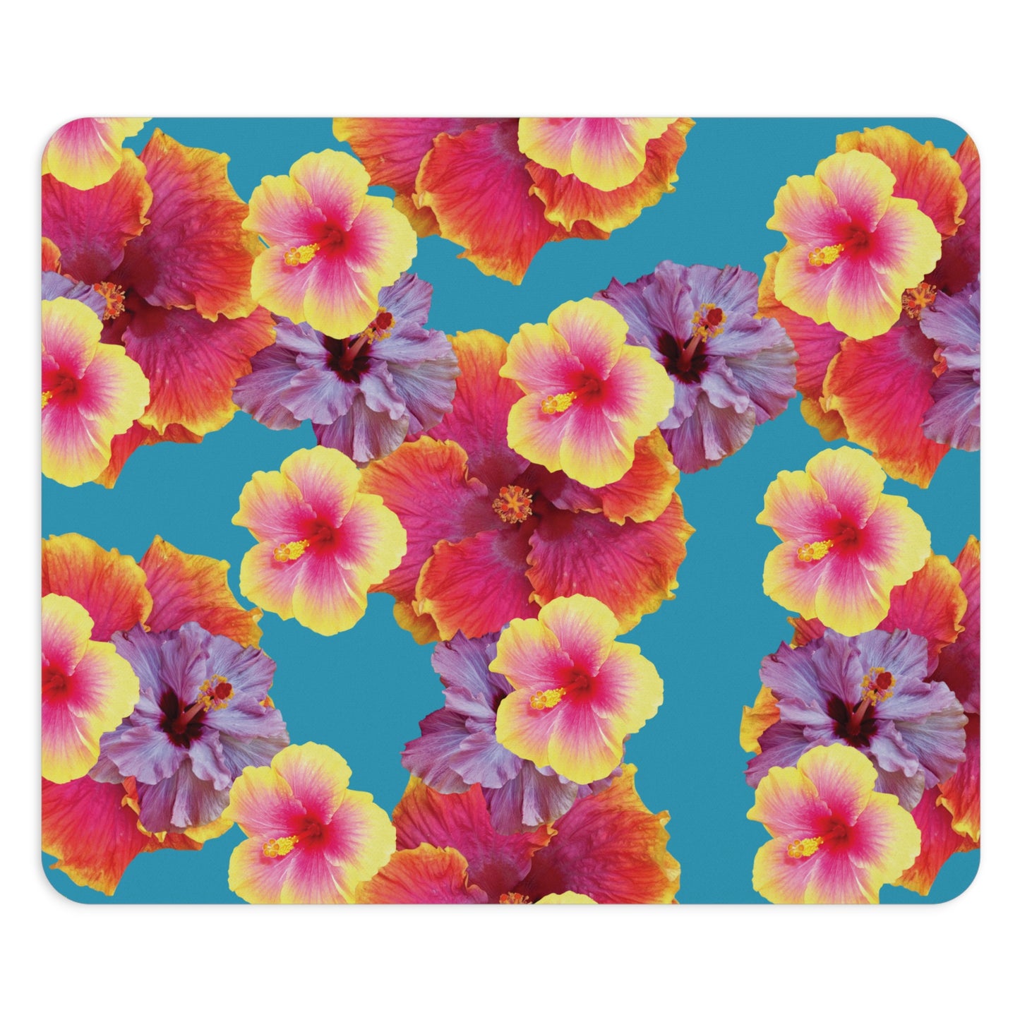 Tropical Mouse Pad, 2 Shapes - Floral Vibes for Home Office & Gamer / Hibiscua Mix, Turquoise