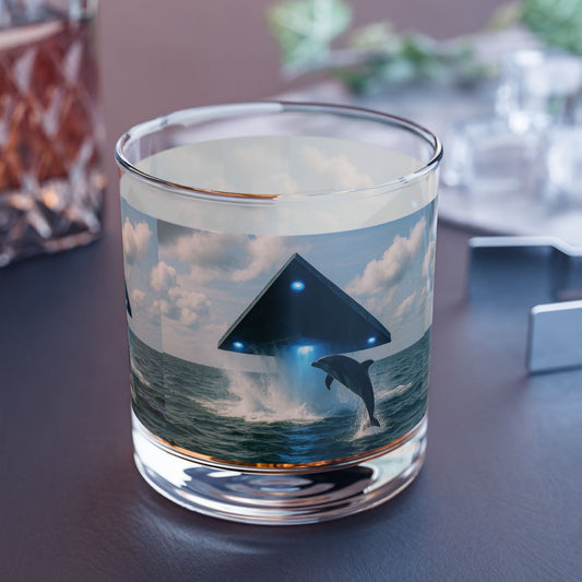 UFO and Dolphin Rocks Glass - 10oz Colorful Island Design