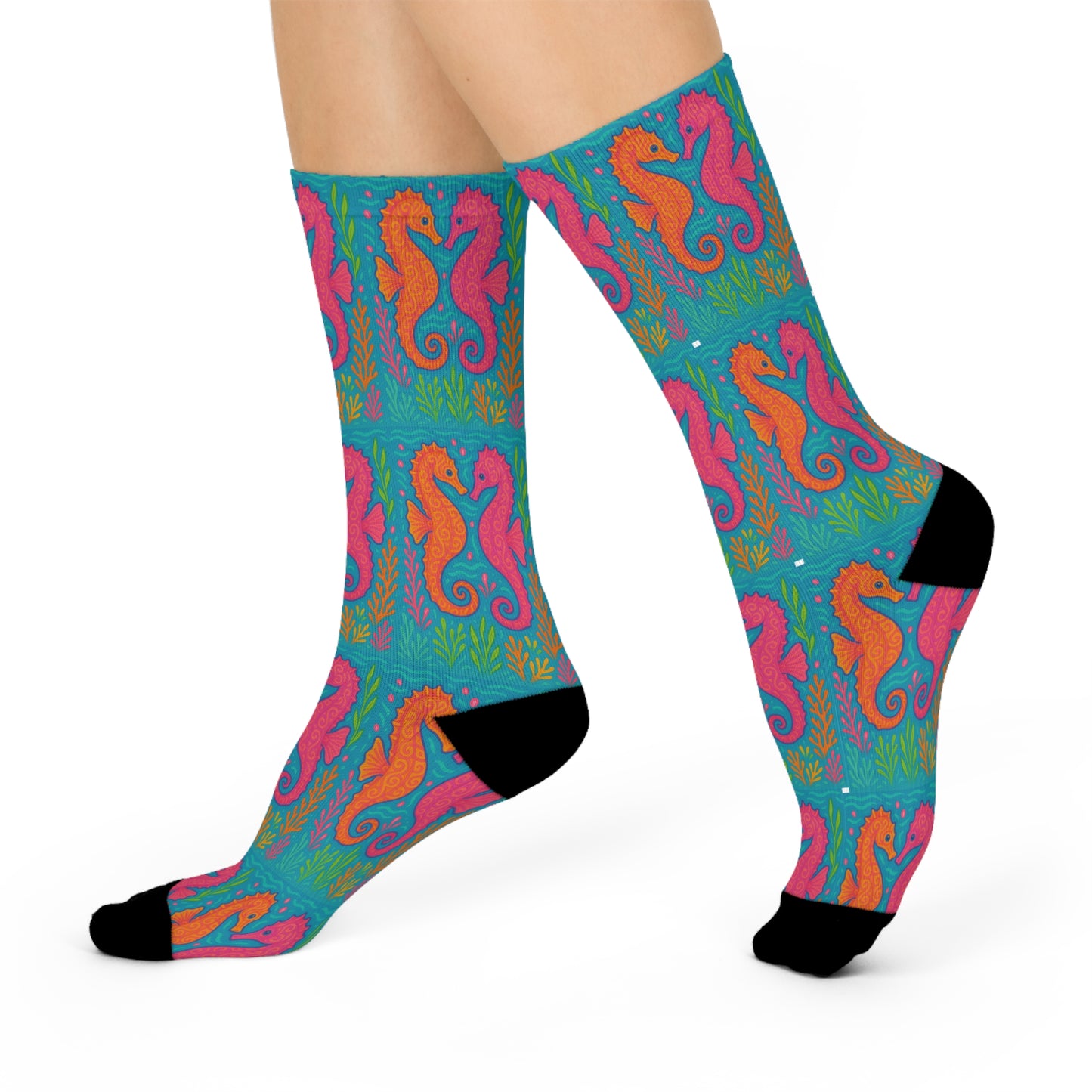 Cushioned Crew Socks - Sunset Seahorses