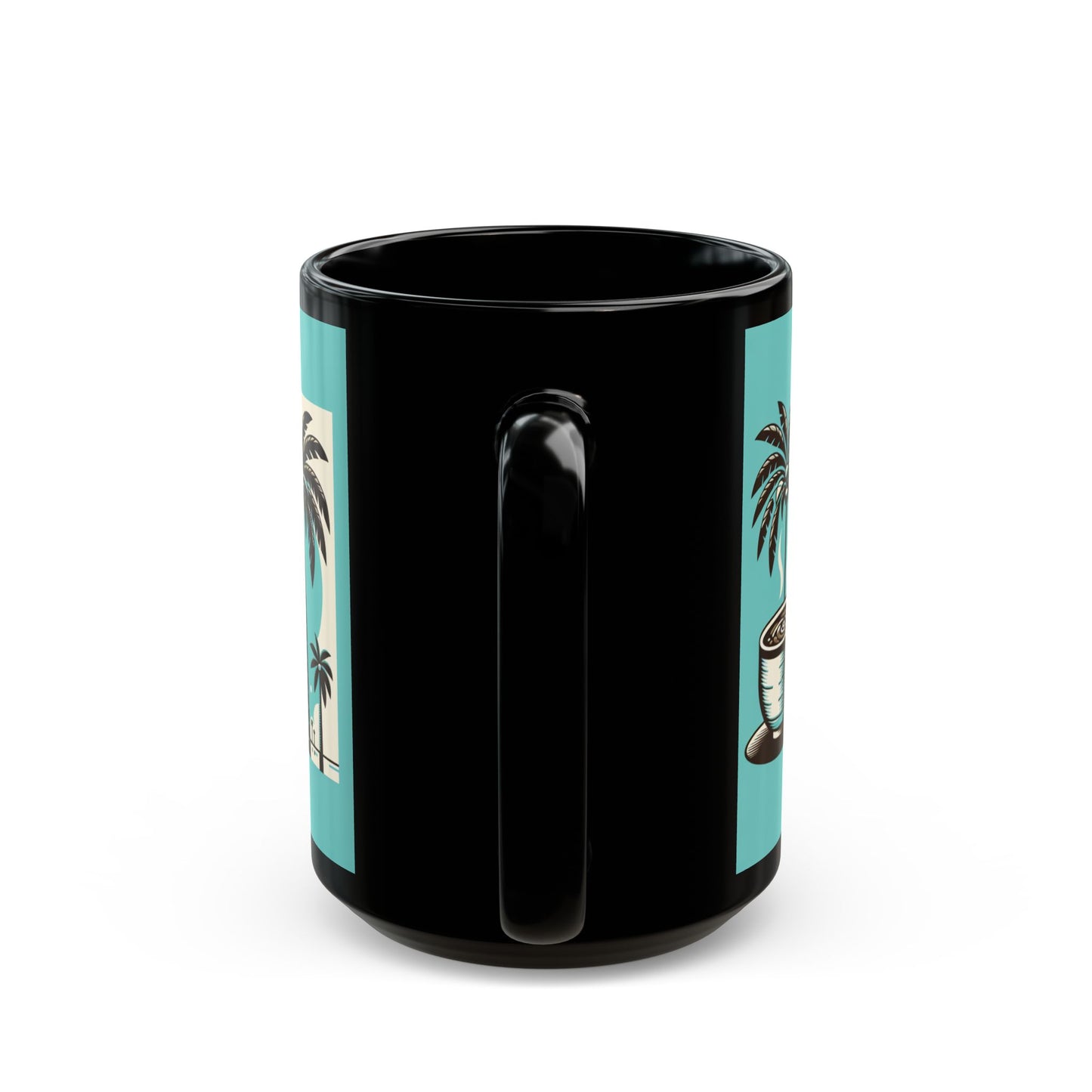 Black Coffee Mug - Palms and Coffee