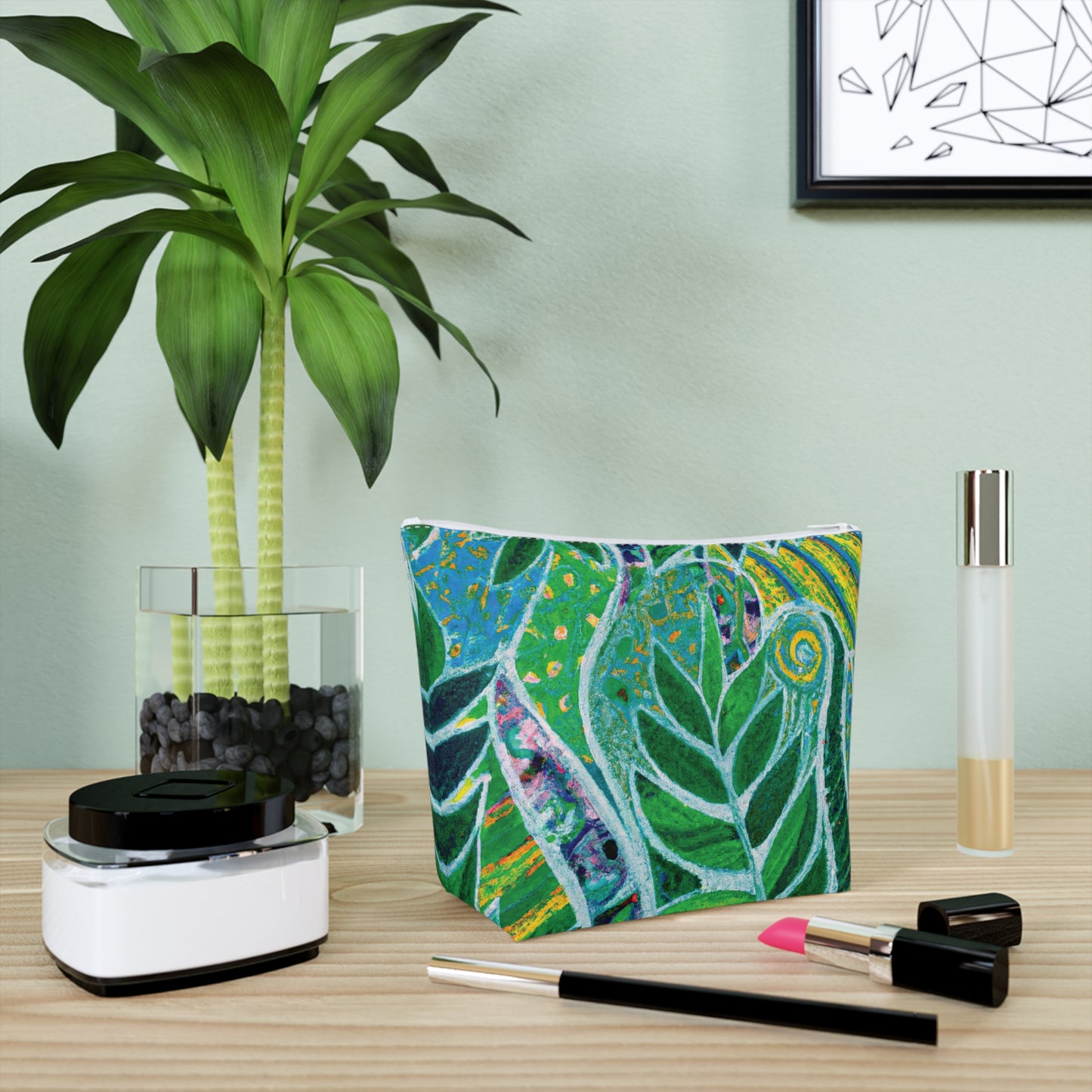 Tropical Cotton Cosmetic Bag, Makeup Pouch, 5 Sizes / Amazon Whimsy, Green