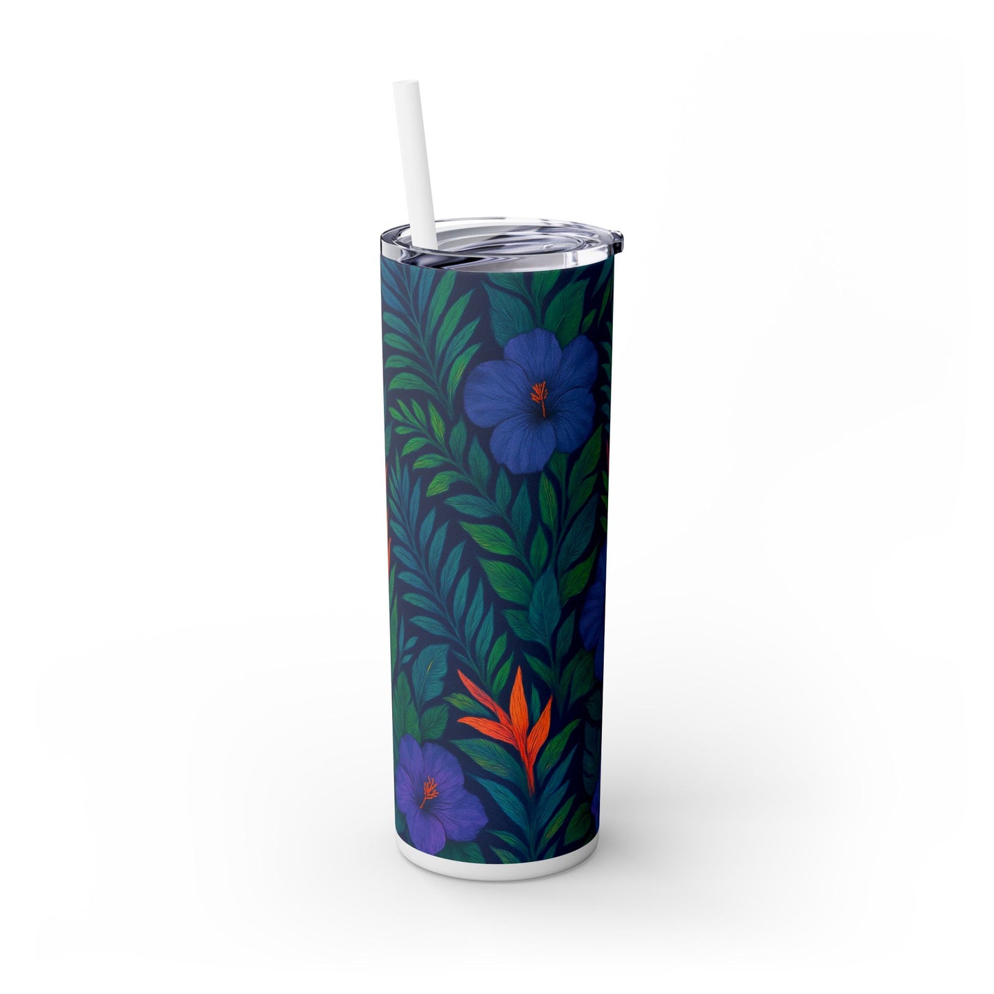 Midnight Flower Navy, Skinny Matte Tumbler with Straw - 20oz Beach Vibes