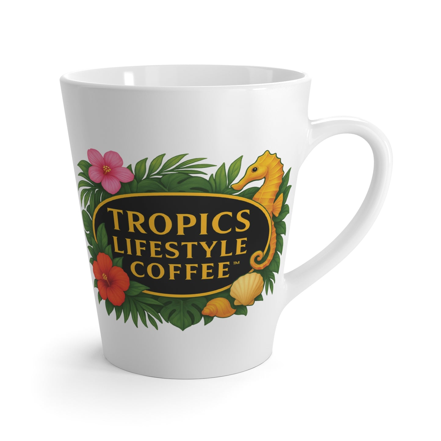 Latte White Mug - Seahorse Fantasy, White / TLCoffee Logo