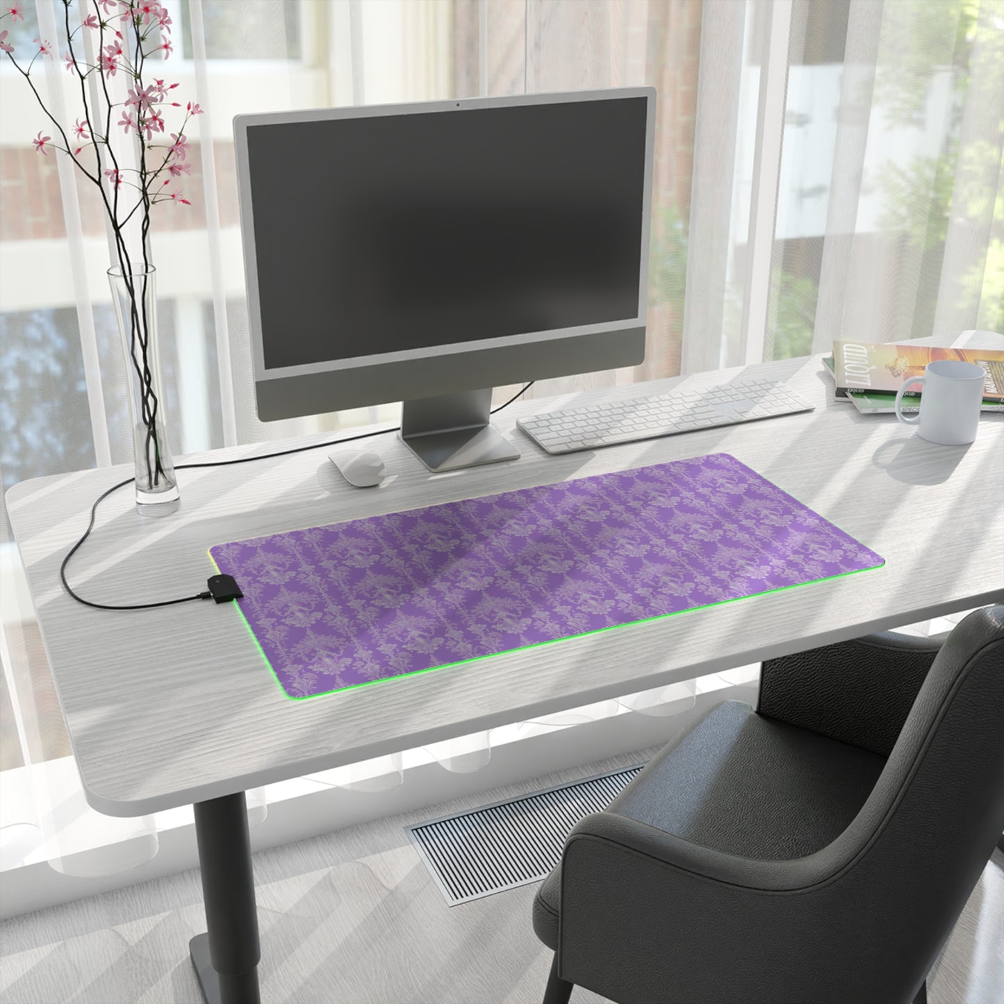 LED Gaming Mouse Pad With Vibrant RGB Lighting, 4 Sizes / Pearl Lady Toile, Amethyst