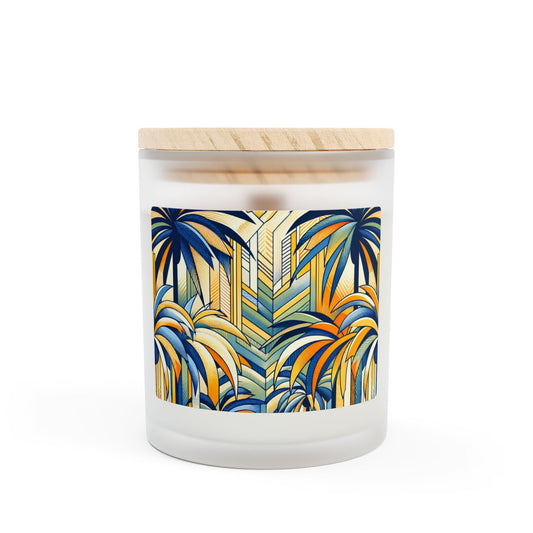 Frosted Glass Candle, 11oz - Stylized Blue Palms