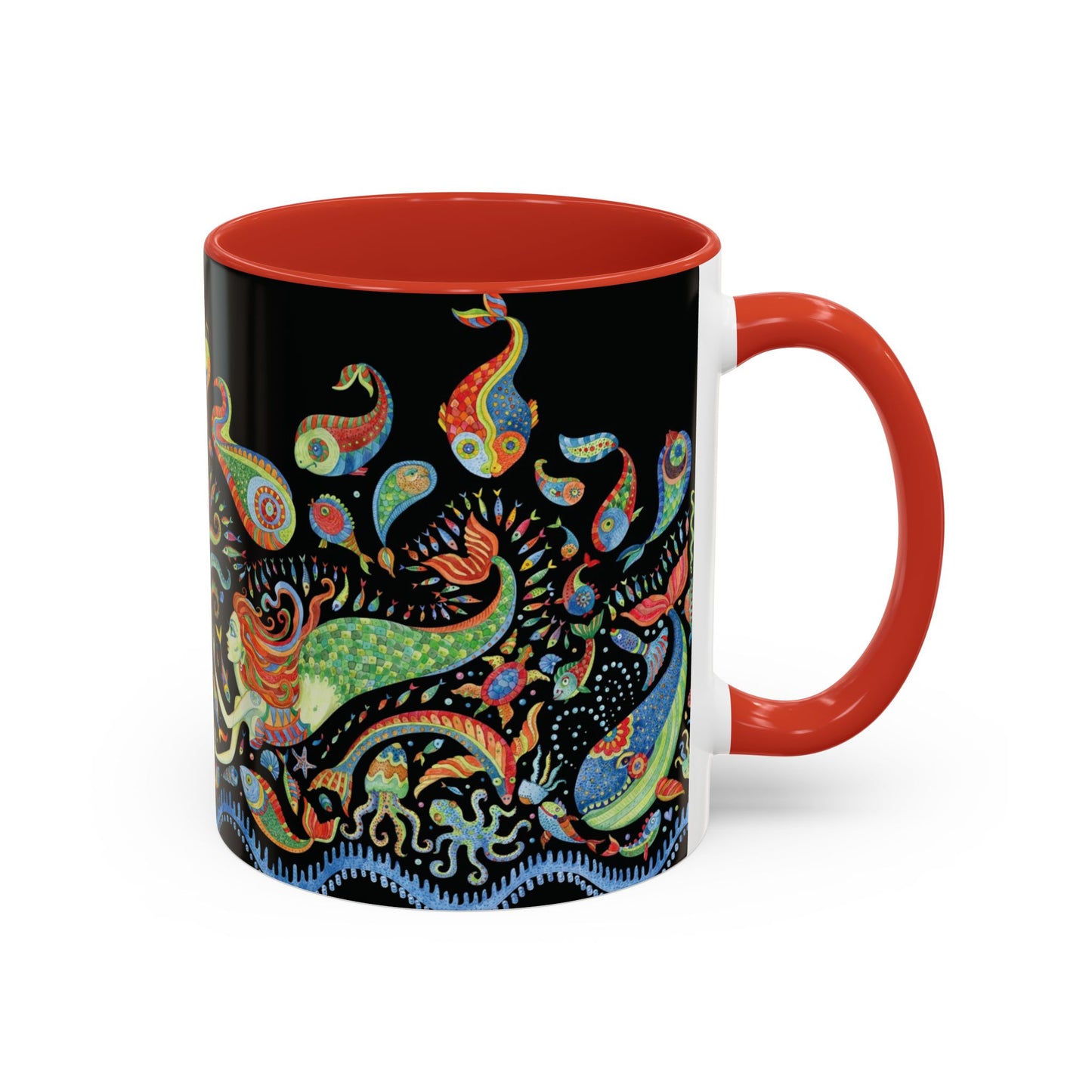 Mermaid Kingdom/Black, Coffee Mug, 8 Colors - Fun Tropical Drinkware for Beach Vibes