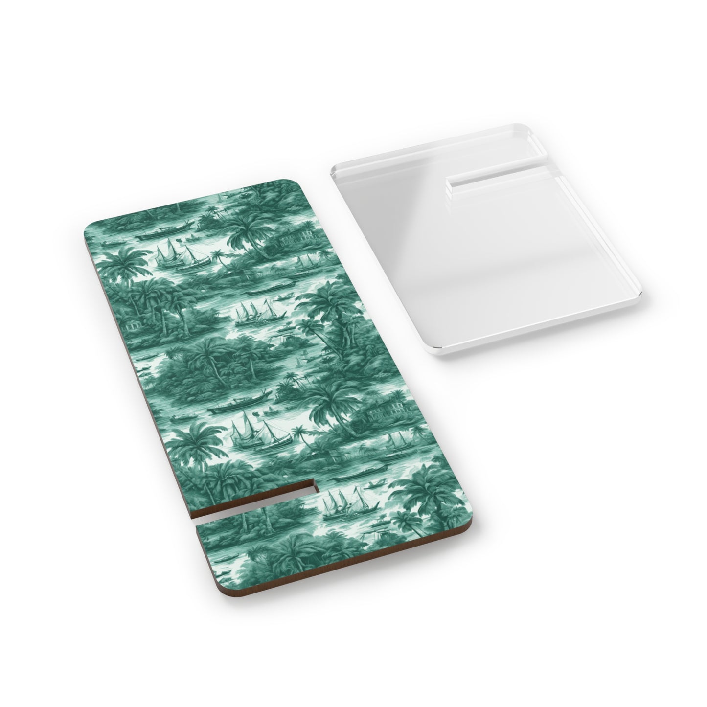 Mobile Display Stand for Smartphones, Tropical Toile #1 Evergreen repeat